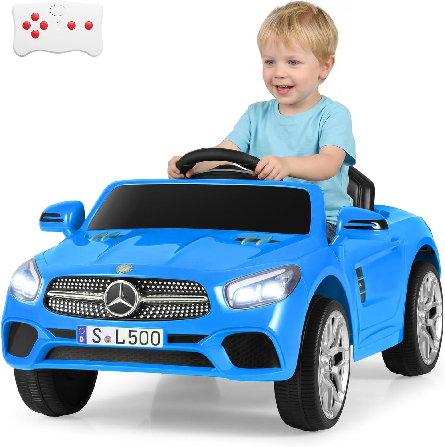 Licensed Mercedes Benz SL500 Ride on Car by OLAKIDS, 12V Kids Electric Vehicle with Parent Remote Control Soft Start Spring Suspension 2 Speeds Bluetooth Radio Music