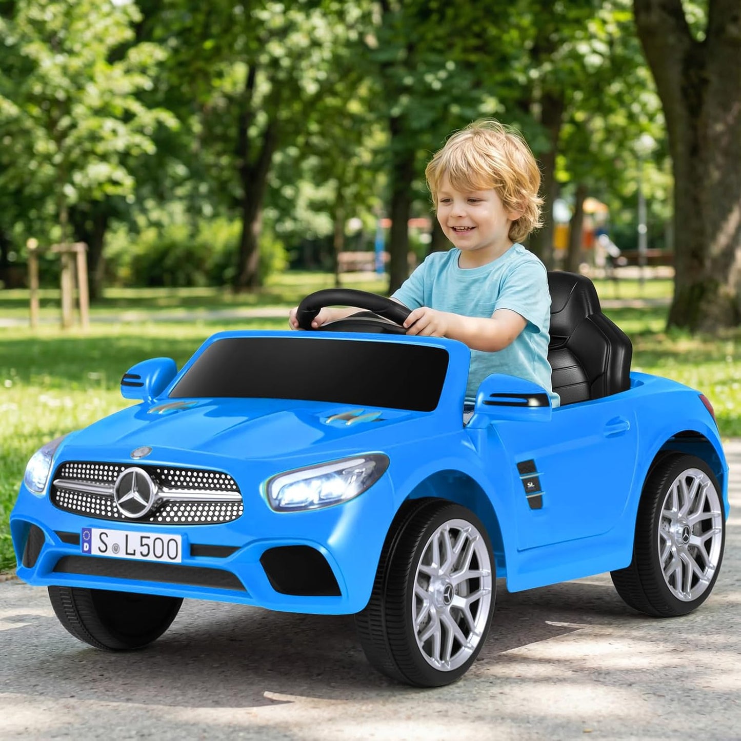 Licensed Mercedes Benz SL500 Ride on Car by OLAKIDS, 12V Kids Electric Vehicle with Parent Remote Control Soft Start Spring Suspension 2 Speeds Bluetooth Radio Music