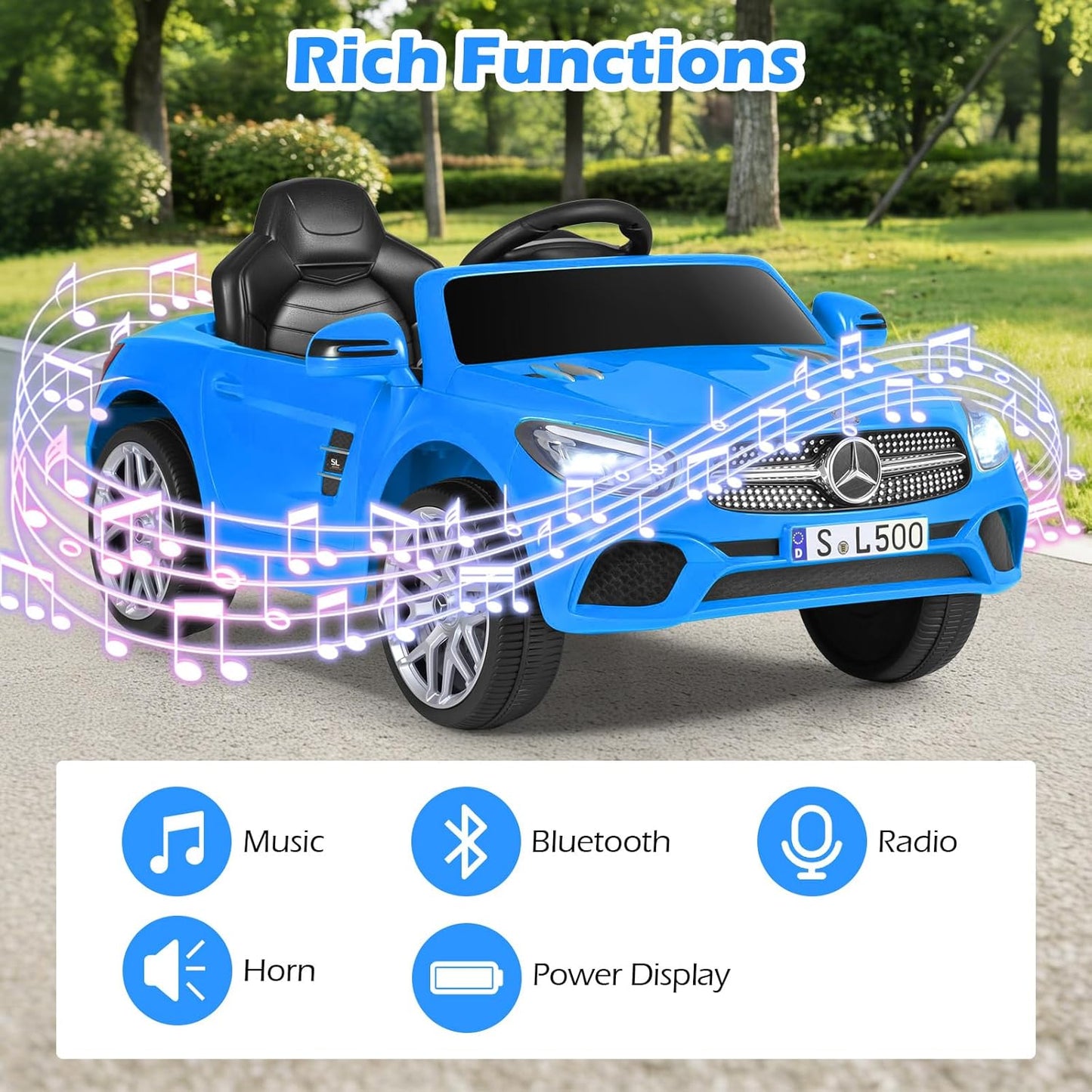 Licensed Mercedes Benz SL500 Ride on Car by OLAKIDS, 12V Kids Electric Vehicle with Parent Remote Control Soft Start Spring Suspension 2 Speeds Bluetooth Radio Music