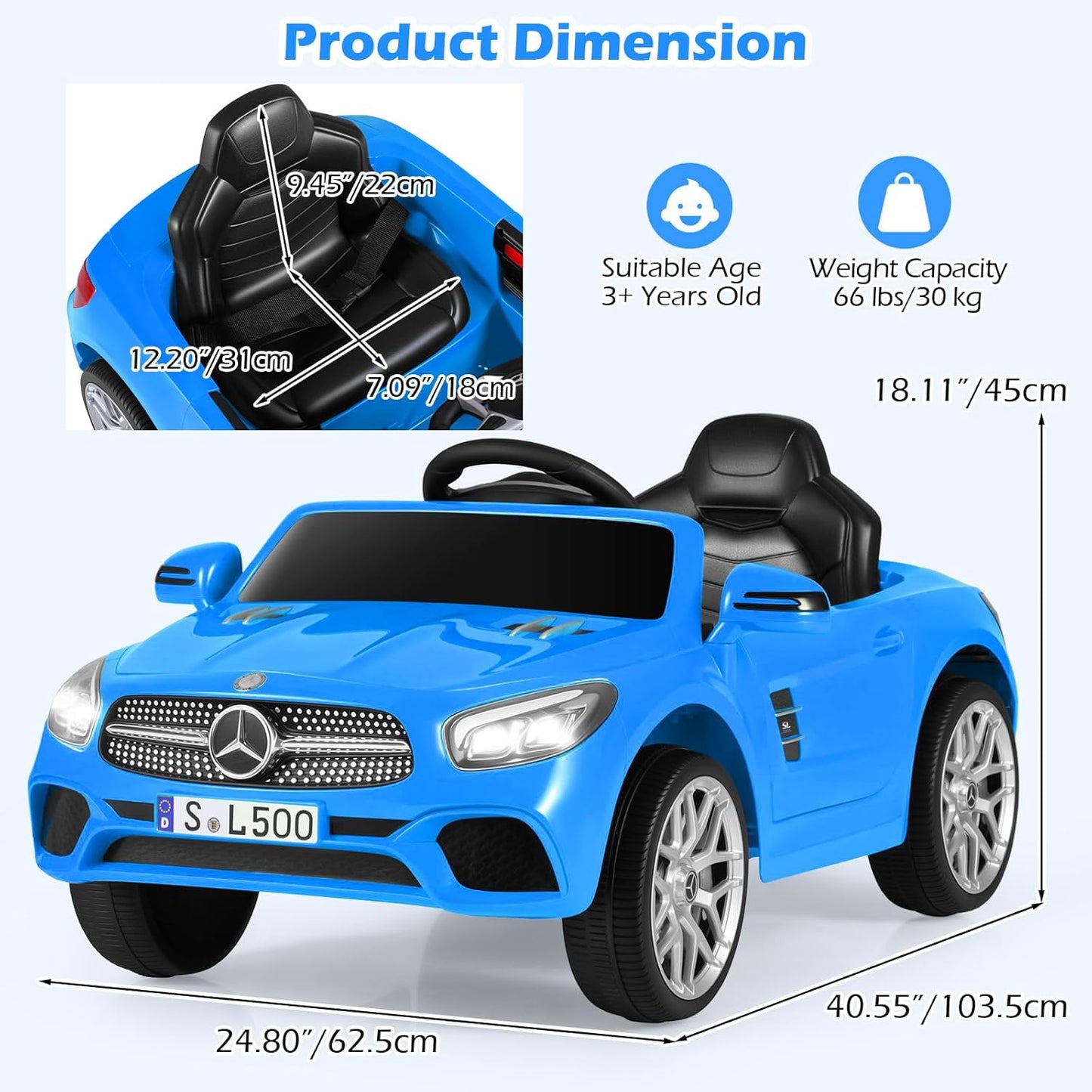 Licensed Mercedes Benz SL500 Ride on Car by OLAKIDS, 12V Kids Electric Vehicle with Parent Remote Control Soft Start Spring Suspension 2 Speeds Bluetooth Radio Music