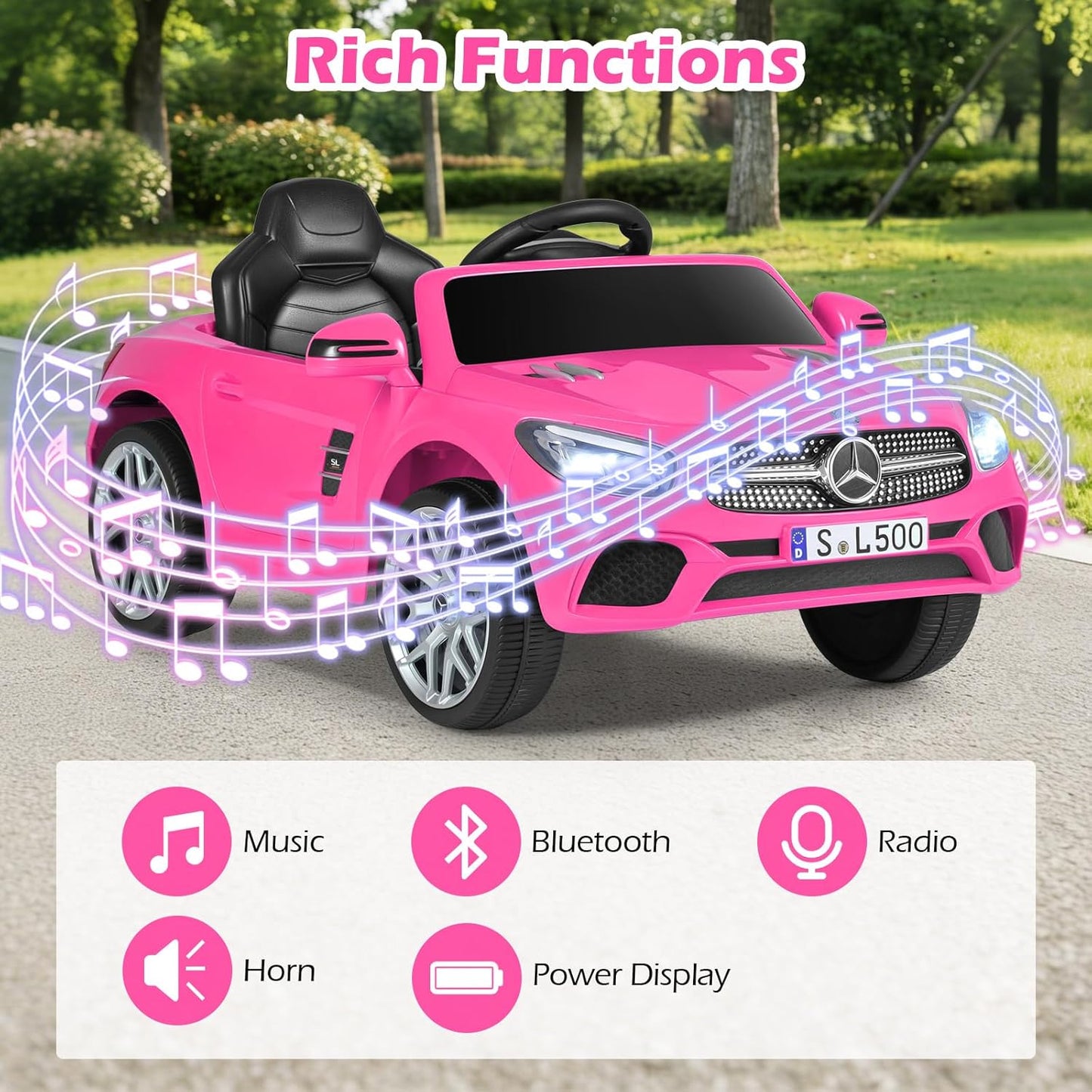 Licensed Mercedes Benz SL500 Ride on Car by OLAKIDS, 12V Kids Electric Vehicle with Parent Remote Control Soft Start Spring Suspension 2 Speeds Bluetooth Radio Music