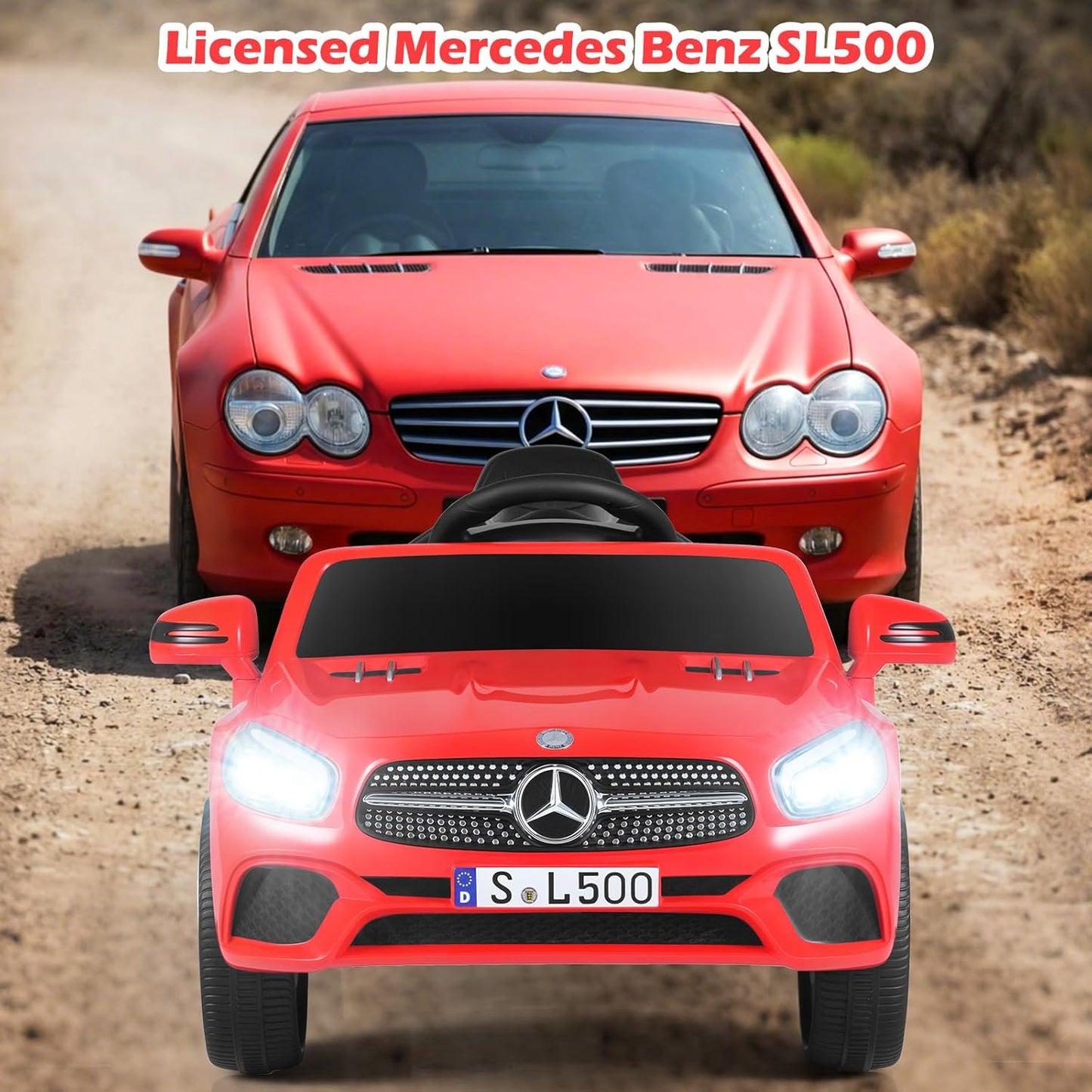 Licensed Mercedes Benz SL500 Ride on Car by OLAKIDS, 12V Kids Electric Vehicle with Parent Remote Control Soft Start Spring Suspension 2 Speeds Bluetooth Radio Music