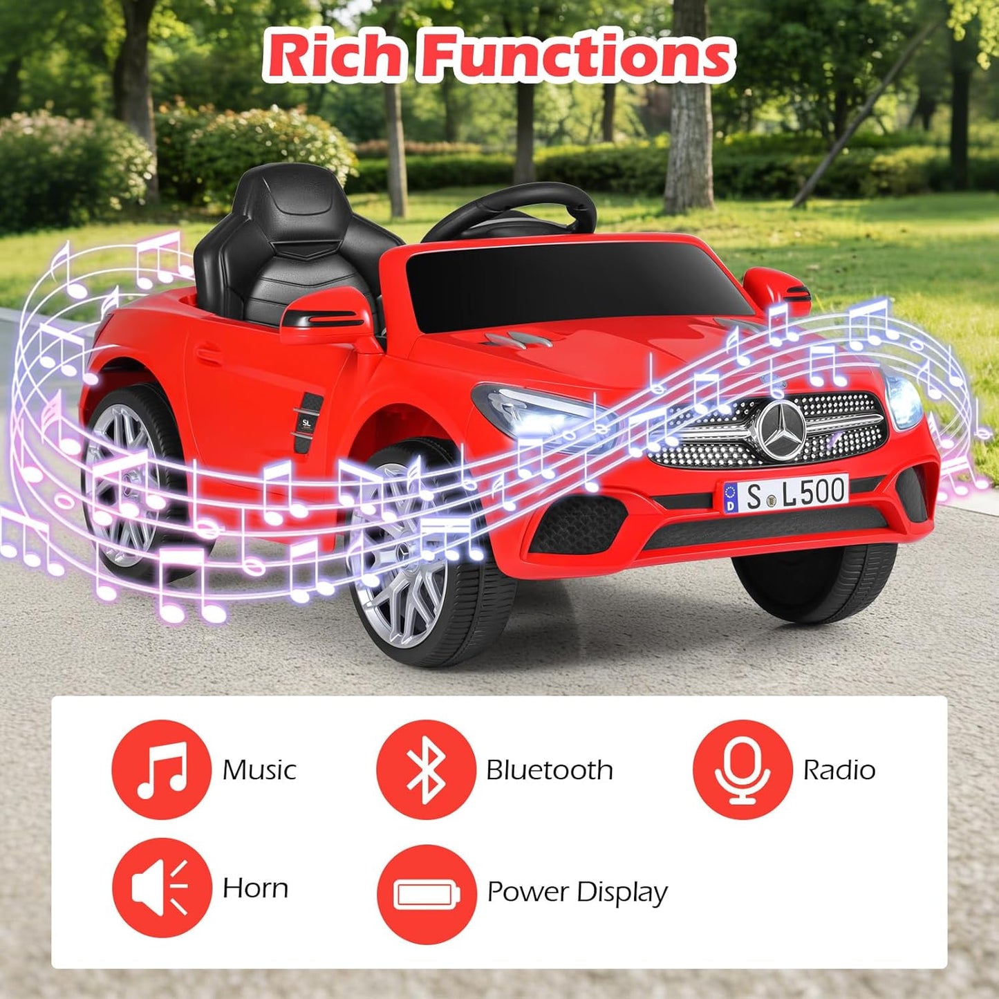 Licensed Mercedes Benz SL500 Ride on Car by OLAKIDS, 12V Kids Electric Vehicle with Parent Remote Control Soft Start Spring Suspension 2 Speeds Bluetooth Radio Music