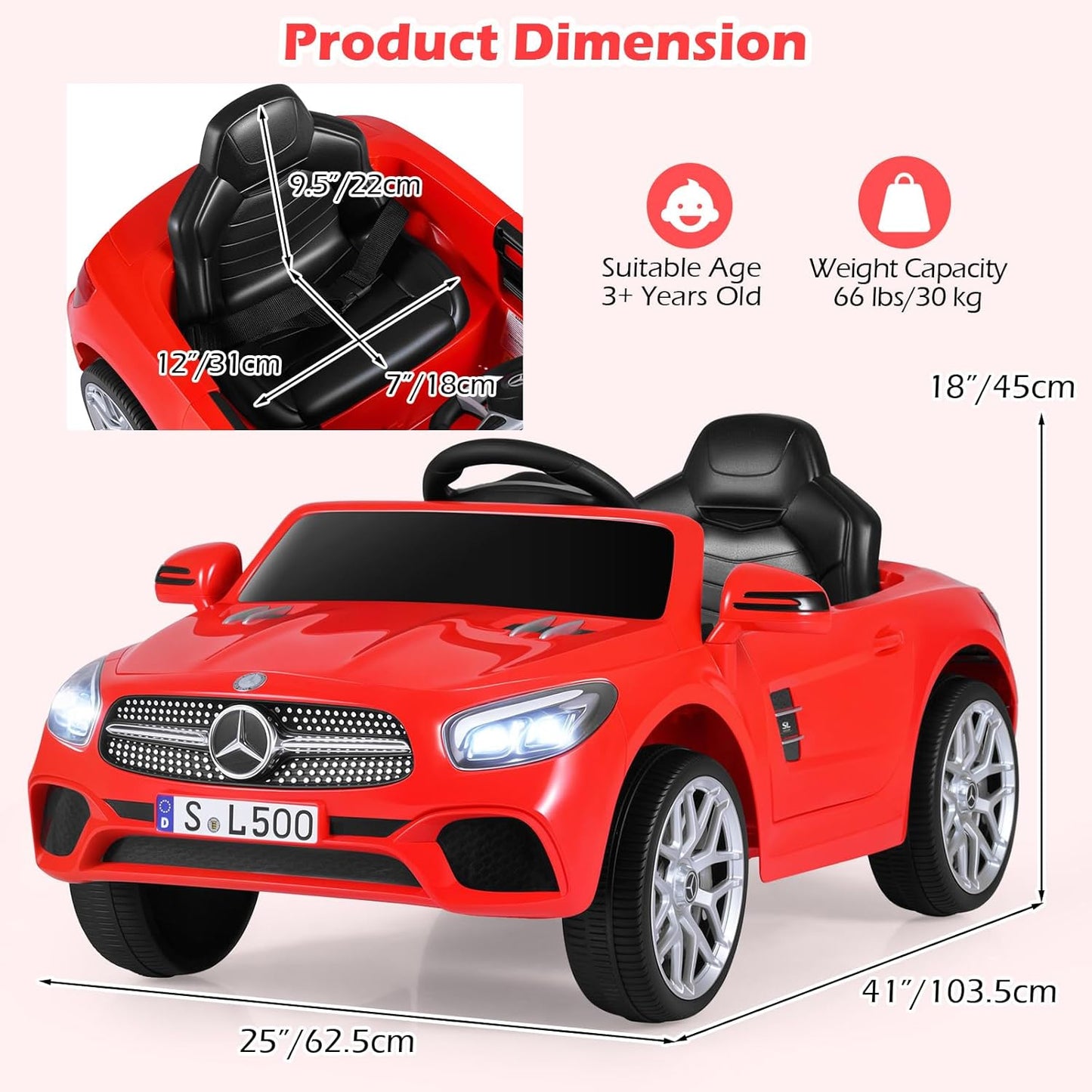 Licensed Mercedes Benz SL500 Ride on Car by OLAKIDS, 12V Kids Electric Vehicle with Parent Remote Control Soft Start Spring Suspension 2 Speeds Bluetooth Radio Music