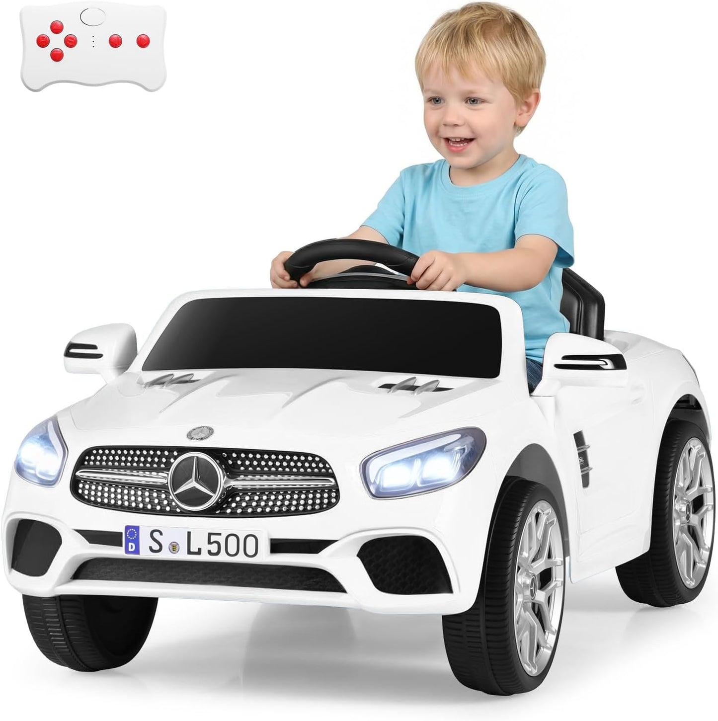 Licensed Mercedes Benz SL500 Ride on Car by OLAKIDS, 12V Kids Electric Vehicle with Parent Remote Control Soft Start Spring Suspension 2 Speeds Bluetooth Radio Music