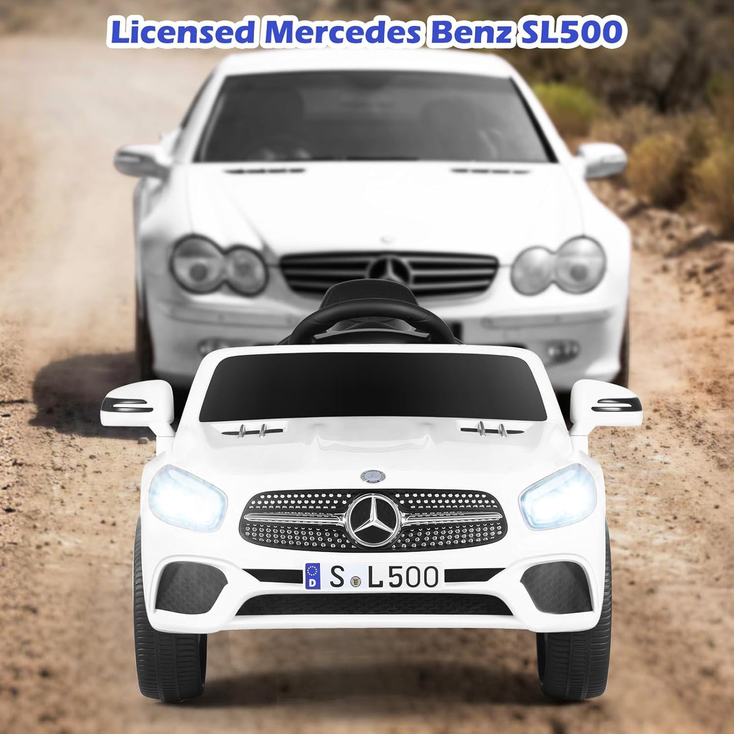 Licensed Mercedes Benz SL500 Ride on Car by OLAKIDS, 12V Kids Electric Vehicle with Parent Remote Control Soft Start Spring Suspension 2 Speeds Bluetooth Radio Music