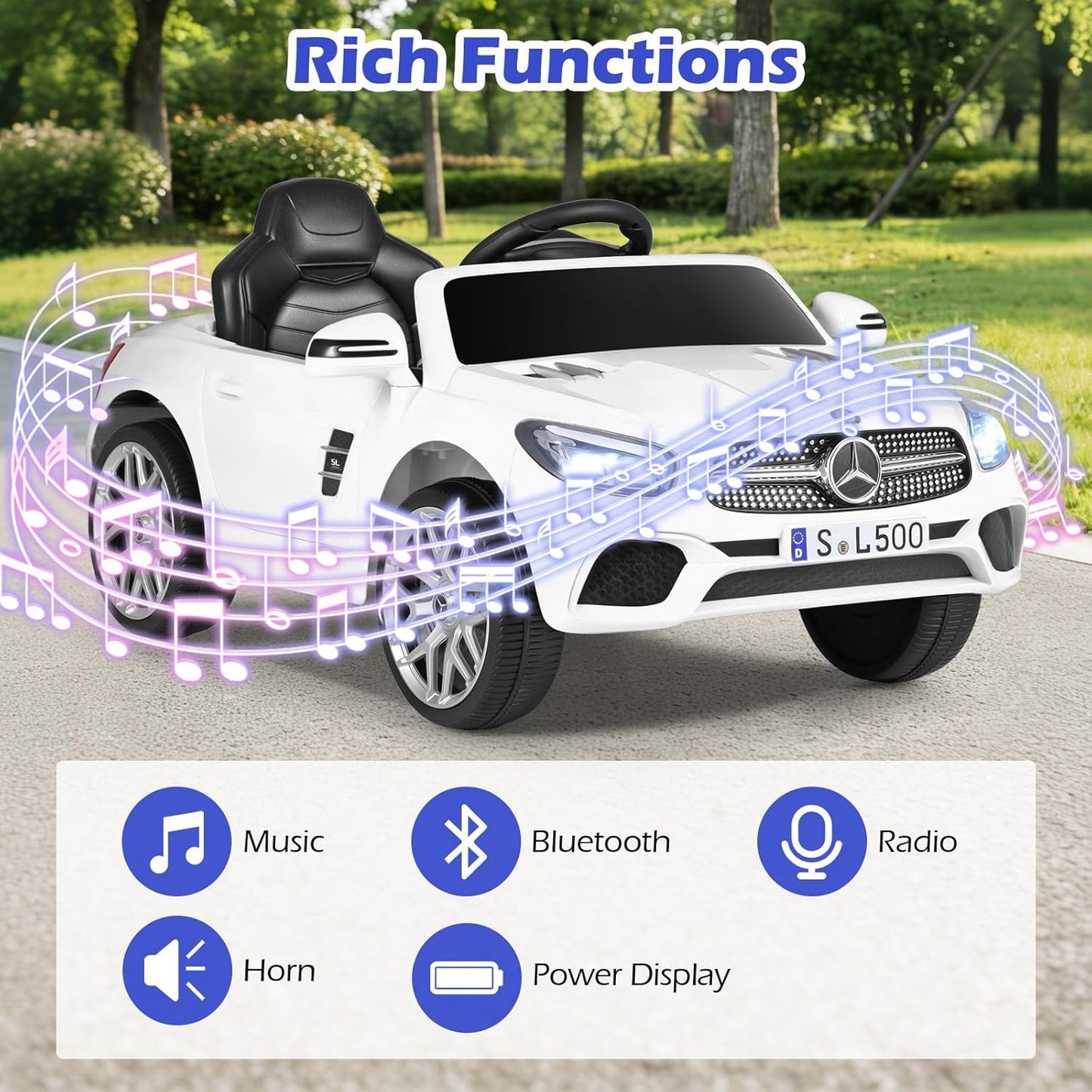 Licensed Mercedes Benz SL500 Ride on Car by OLAKIDS, 12V Kids Electric Vehicle with Parent Remote Control Soft Start Spring Suspension 2 Speeds Bluetooth Radio Music