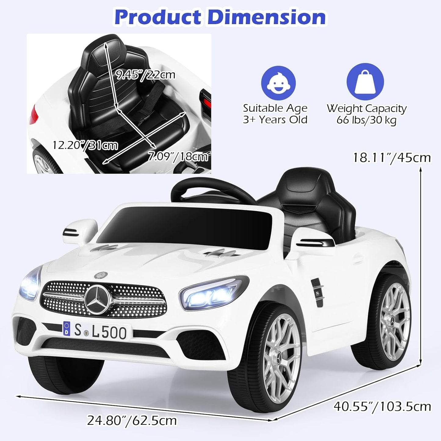 Licensed Mercedes Benz SL500 Ride on Car by OLAKIDS, 12V Kids Electric Vehicle with Parent Remote Control Soft Start Spring Suspension 2 Speeds Bluetooth Radio Music