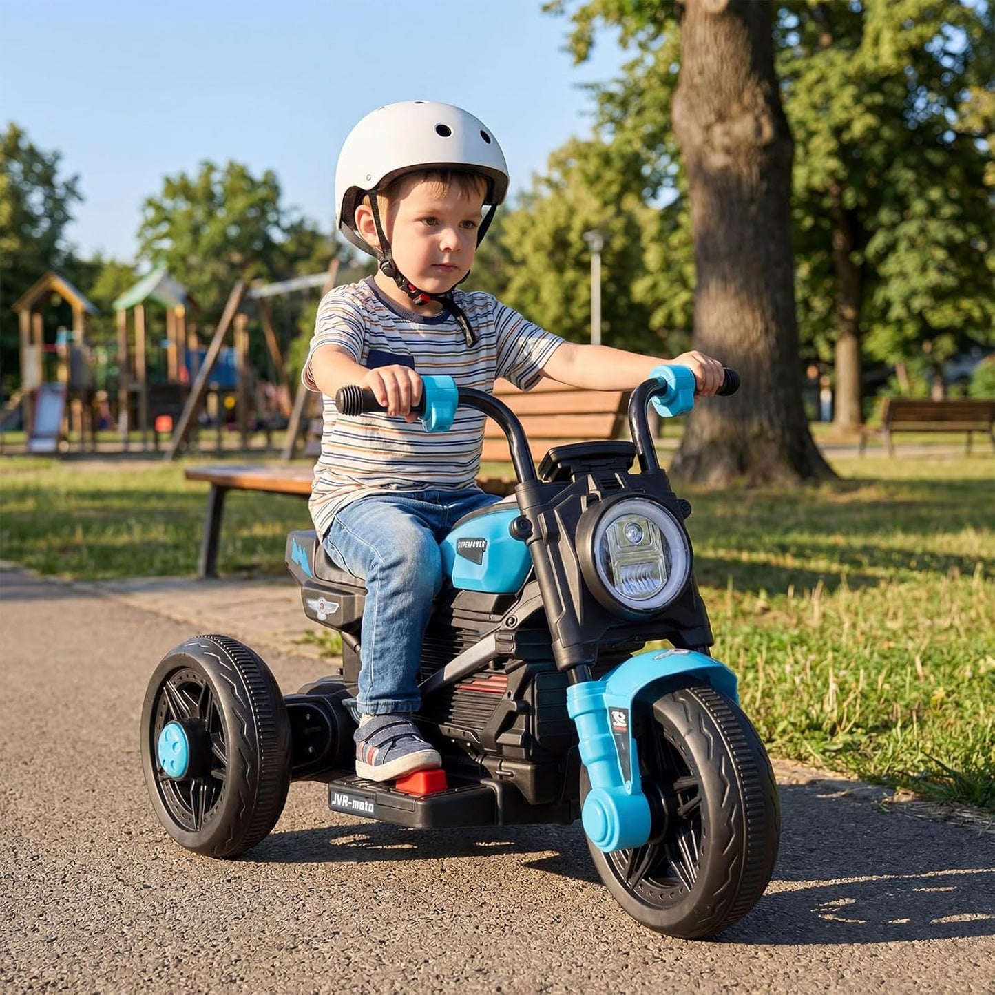 OLAKIDS 6V Kids Motorcycle with Forward & Reverse Switch, Headlight, Horn, Music, Story, USB Port, 3-Wheel Battery Powered Electric Ride on Toys for Toddler Boys Girls