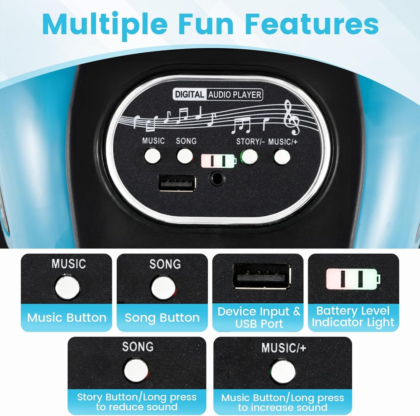 OLAKIDS 6V Kids Motorcycle with Forward & Reverse Switch, Headlight, Horn, Music, Story, USB Port, 3-Wheel Battery Powered Electric Ride on Toys for Toddler Boys Girls