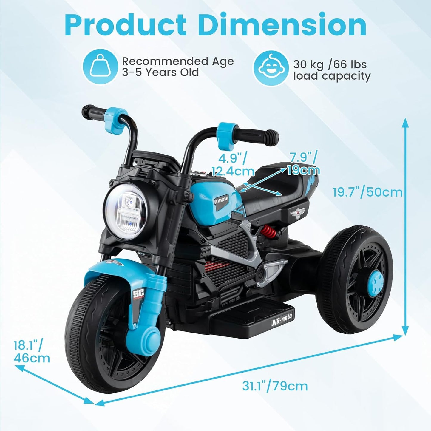 OLAKIDS 6V Kids Motorcycle with Forward & Reverse Switch, Headlight, Horn, Music, Story, USB Port, 3-Wheel Battery Powered Electric Ride on Toys for Toddler Boys Girls