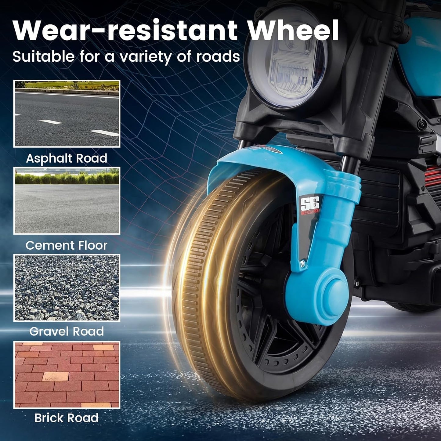 OLAKIDS 6V Kids Motorcycle with Forward & Reverse Switch, Headlight, Horn, Music, Story, USB Port, 3-Wheel Battery Powered Electric Ride on Toys for Toddler Boys Girls