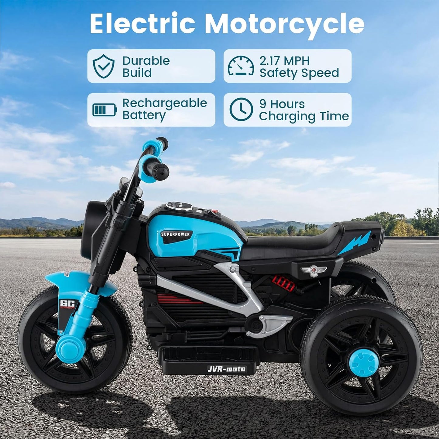 OLAKIDS 6V Kids Motorcycle with Forward & Reverse Switch, Headlight, Horn, Music, Story, USB Port, 3-Wheel Battery Powered Electric Ride on Toys for Toddler Boys Girls