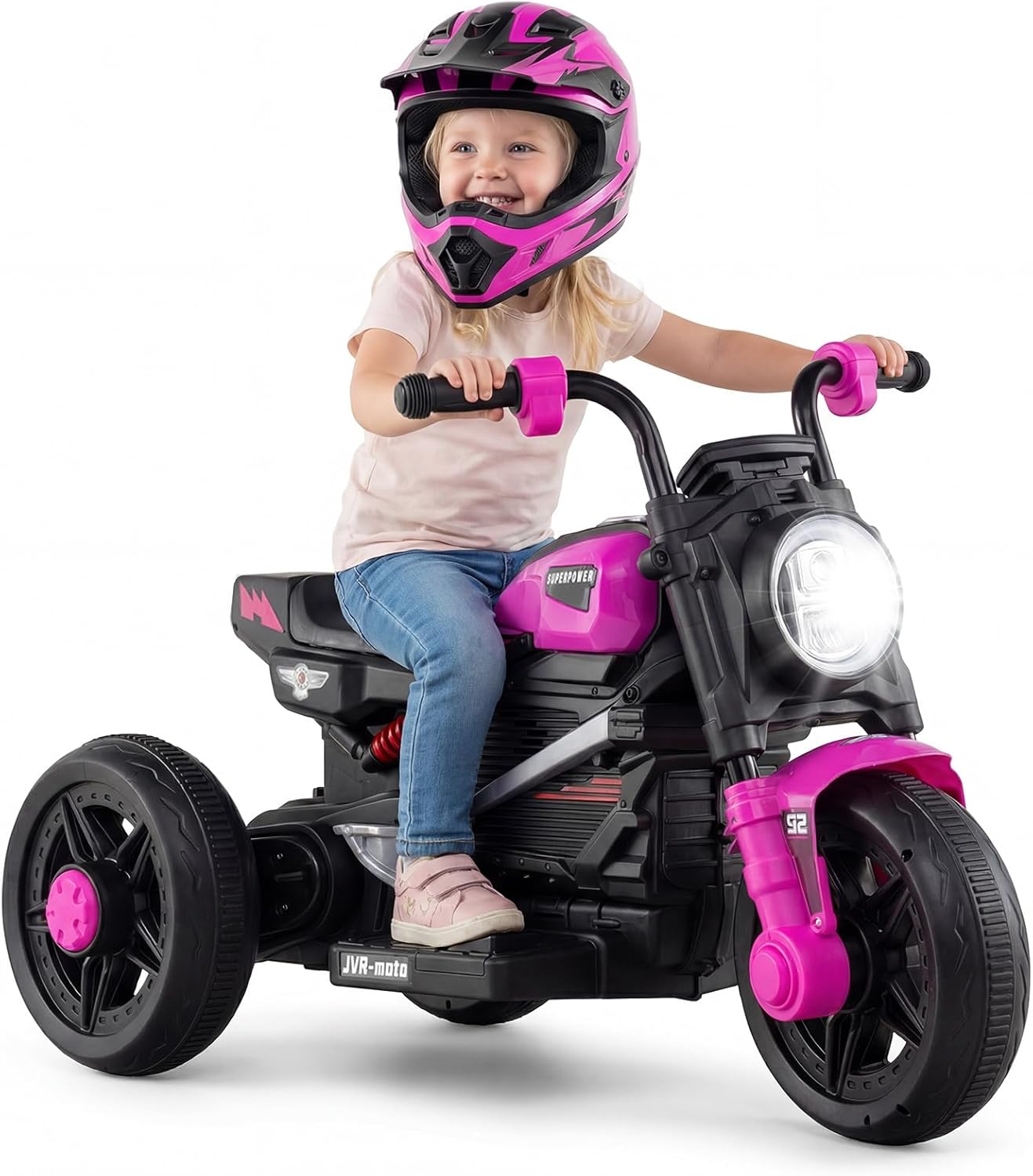 OLAKIDS 6V Kids Motorcycle with Forward & Reverse Switch, Headlight, Horn, Music, Story, USB Port, 3-Wheel Battery Powered Electric Ride on Toys for Toddler Boys Girls