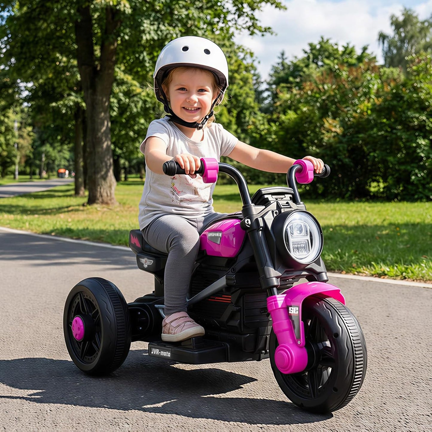 OLAKIDS 6V Kids Motorcycle with Forward & Reverse Switch, Headlight, Horn, Music, Story, USB Port, 3-Wheel Battery Powered Electric Ride on Toys for Toddler Boys Girls