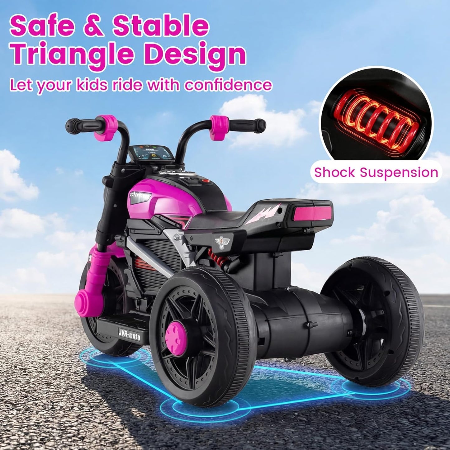 OLAKIDS 6V Kids Motorcycle with Forward & Reverse Switch, Headlight, Horn, Music, Story, USB Port, 3-Wheel Battery Powered Electric Ride on Toys for Toddler Boys Girls