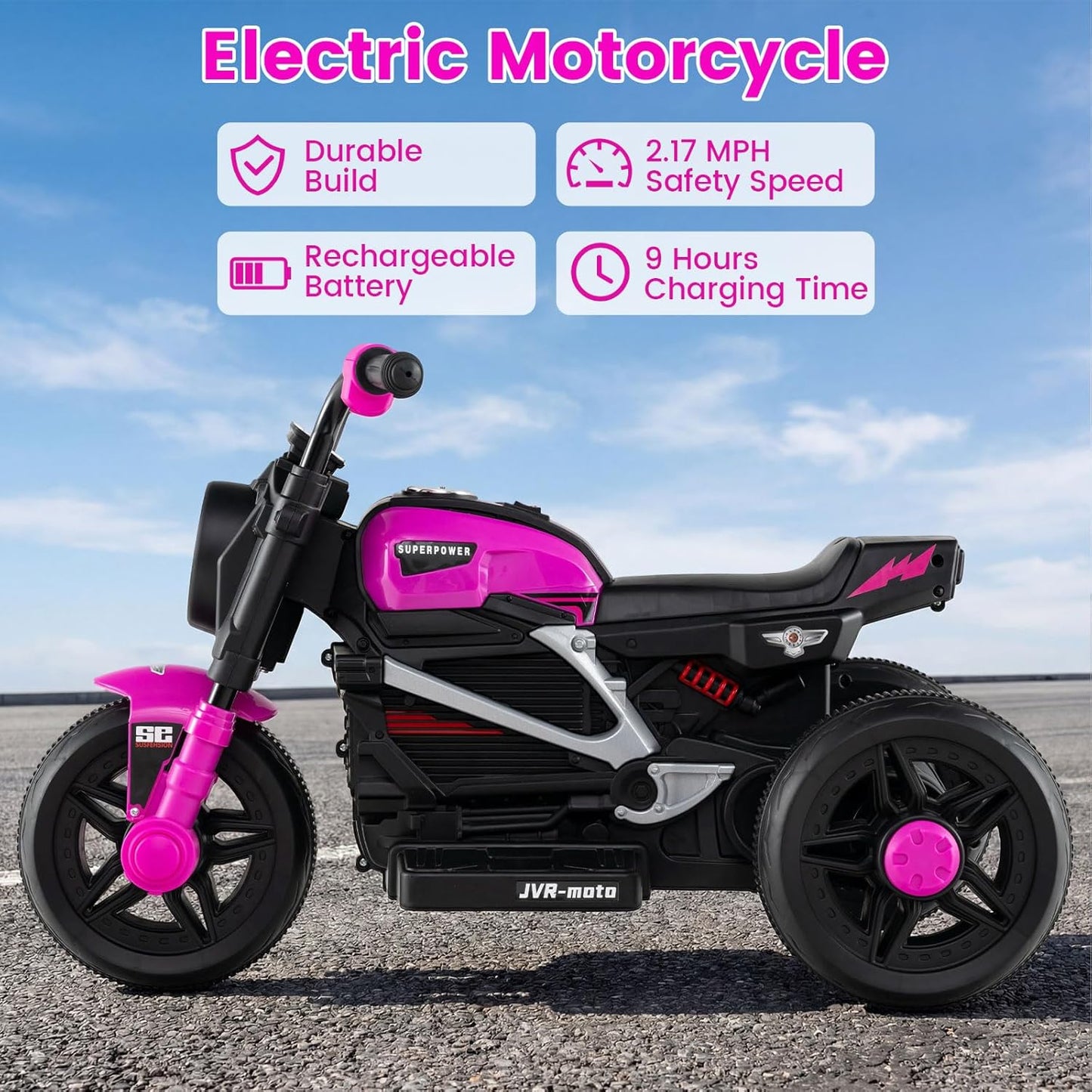OLAKIDS 6V Kids Motorcycle with Forward & Reverse Switch, Headlight, Horn, Music, Story, USB Port, 3-Wheel Battery Powered Electric Ride on Toys for Toddler Boys Girls