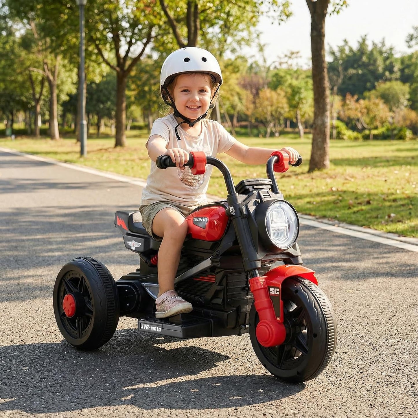 OLAKIDS 6V Kids Motorcycle with Forward & Reverse Switch, Headlight, Horn, Music, Story, USB Port, 3-Wheel Battery Powered Electric Ride on Toys for Toddler Boys Girls
