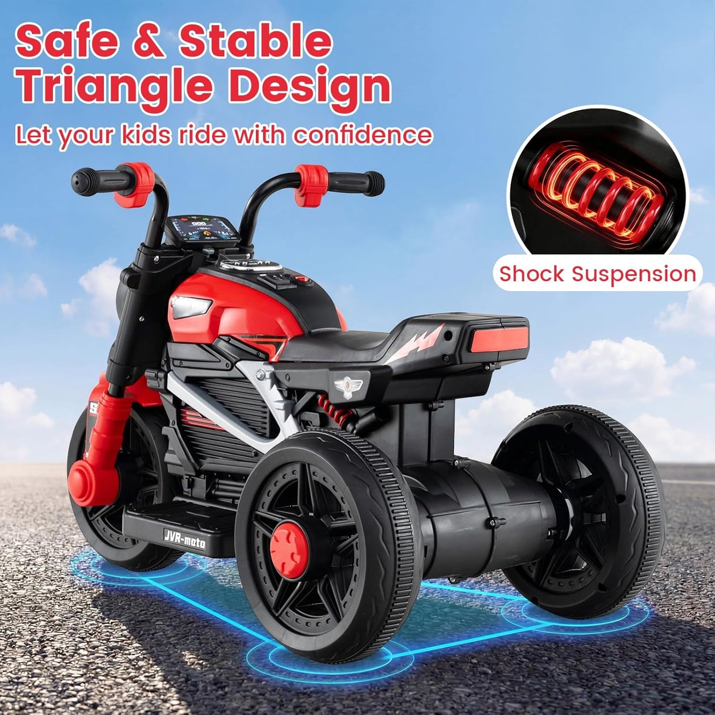 OLAKIDS 6V Kids Motorcycle with Forward & Reverse Switch, Headlight, Horn, Music, Story, USB Port, 3-Wheel Battery Powered Electric Ride on Toys for Toddler Boys Girls