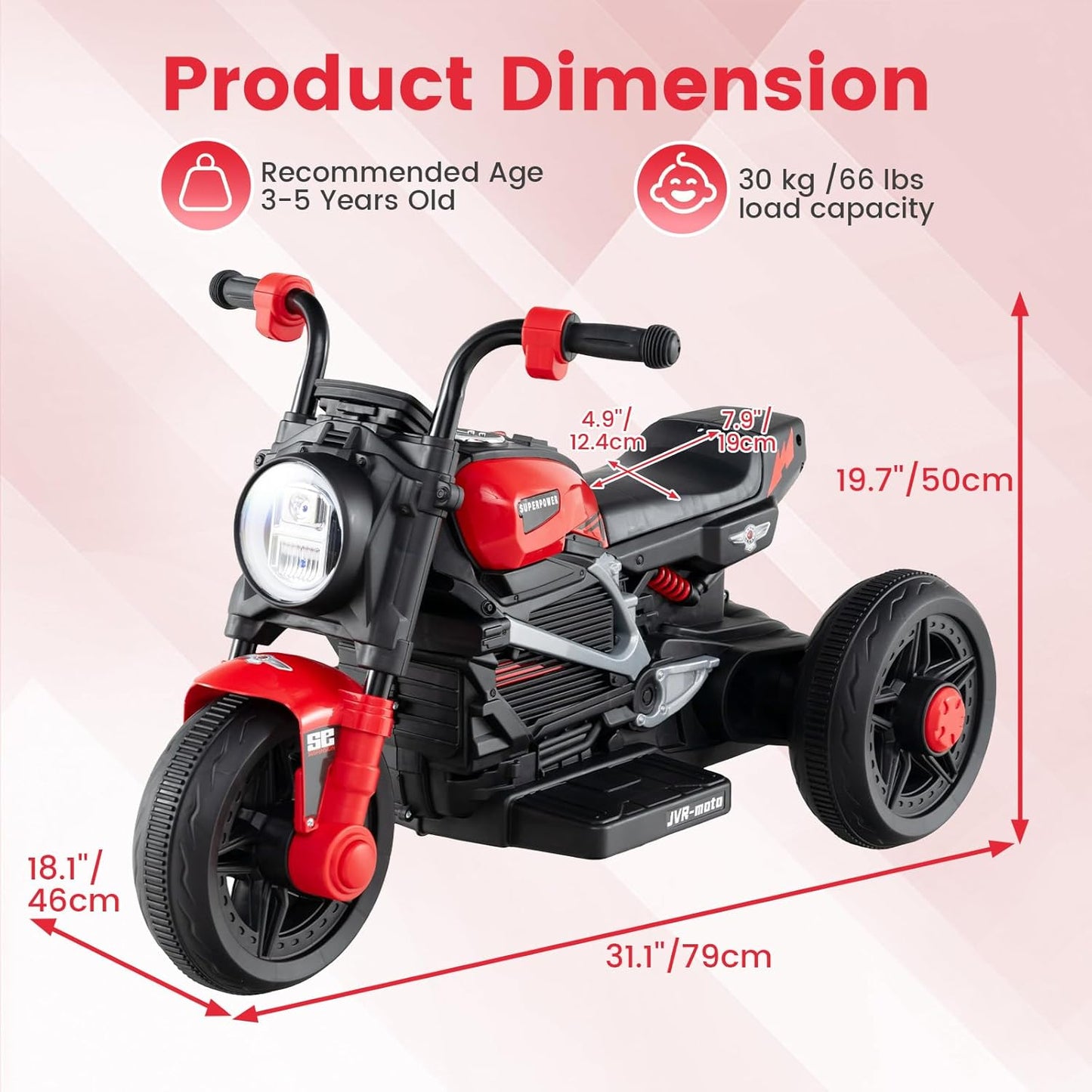 OLAKIDS 6V Kids Motorcycle with Forward & Reverse Switch, Headlight, Horn, Music, Story, USB Port, 3-Wheel Battery Powered Electric Ride on Toys for Toddler Boys Girls