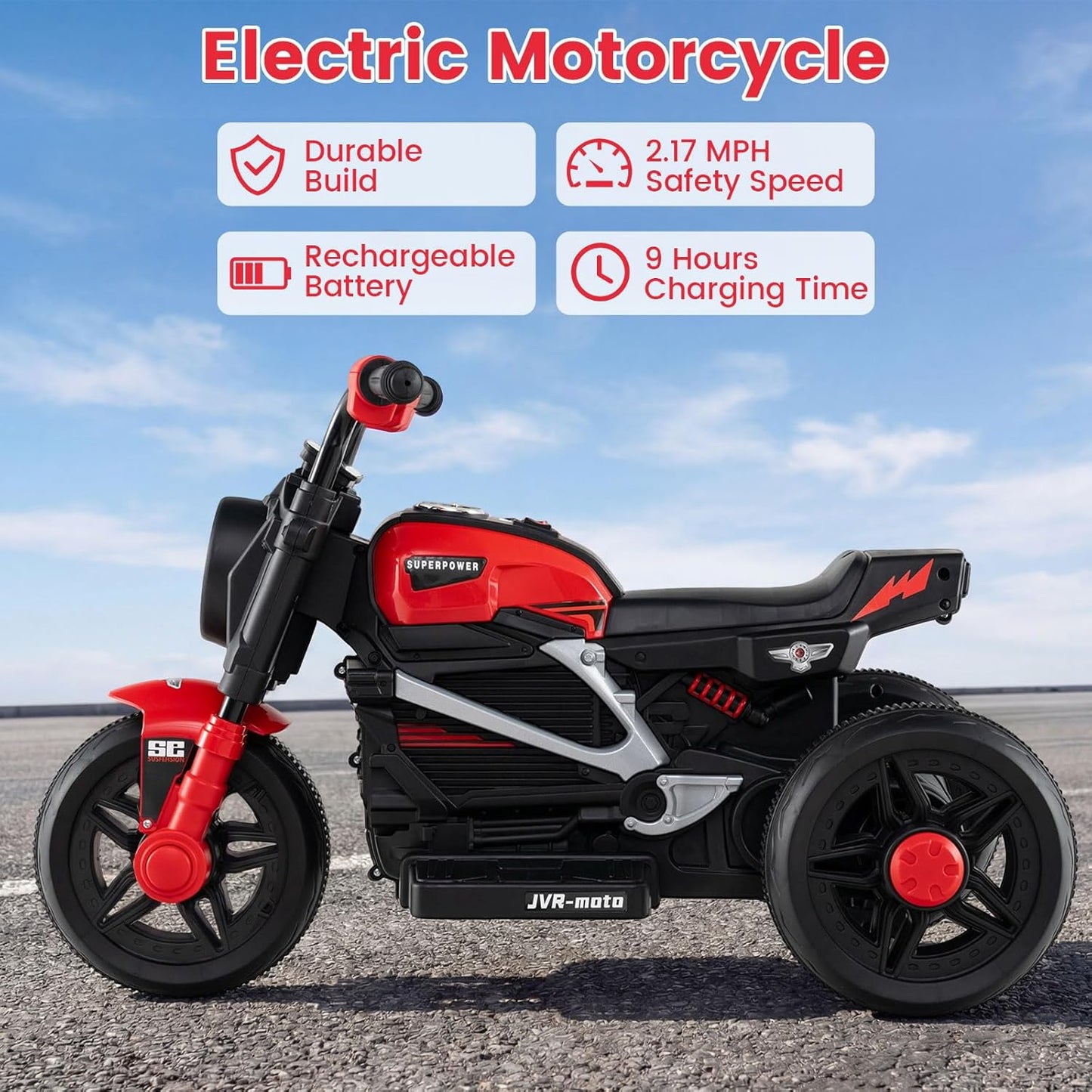 OLAKIDS 6V Kids Motorcycle with Forward & Reverse Switch, Headlight, Horn, Music, Story, USB Port, 3-Wheel Battery Powered Electric Ride on Toys for Toddler Boys Girls