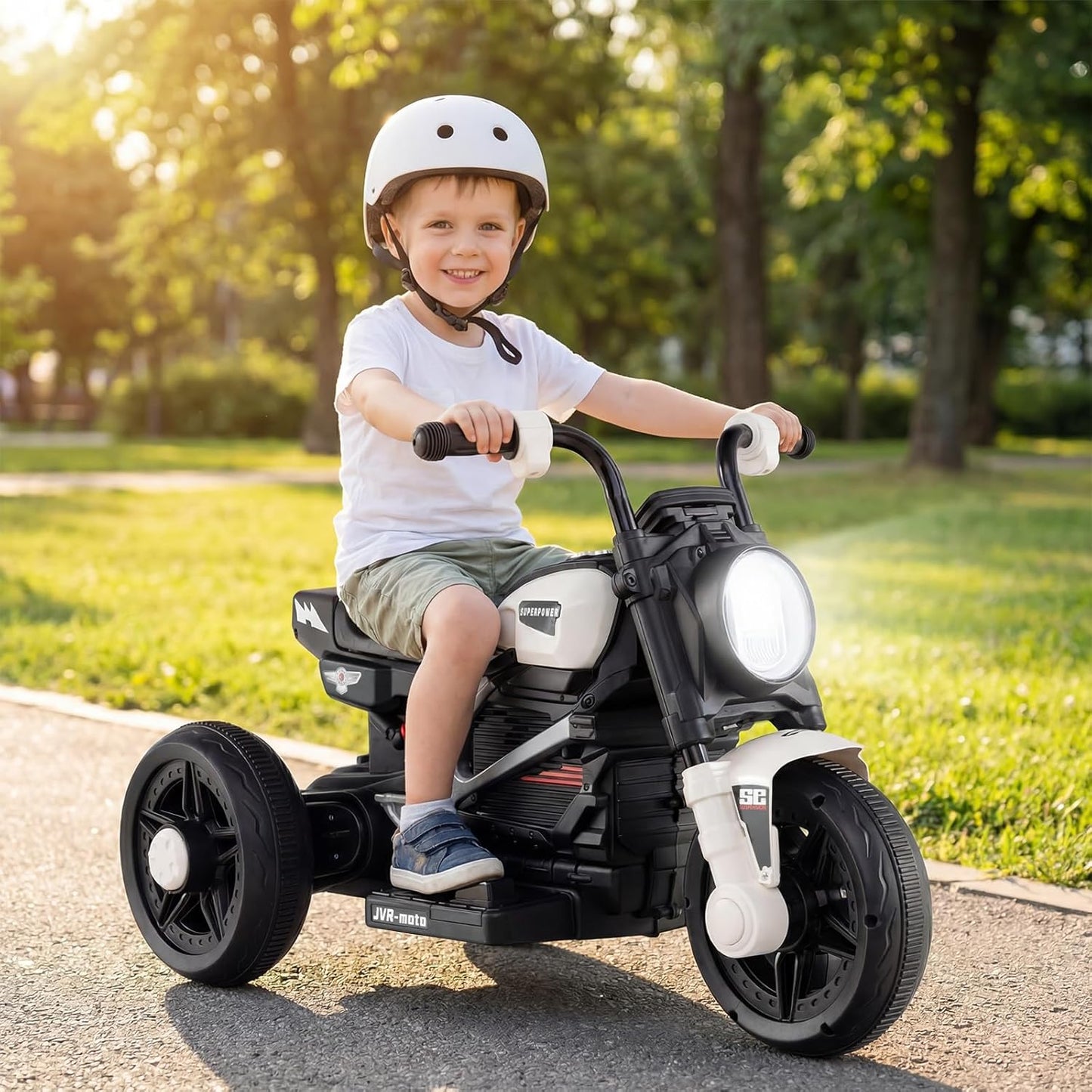 OLAKIDS 6V Kids Motorcycle with Forward & Reverse Switch, Headlight, Horn, Music, Story, USB Port, 3-Wheel Battery Powered Electric Ride on Toys for Toddler Boys Girls