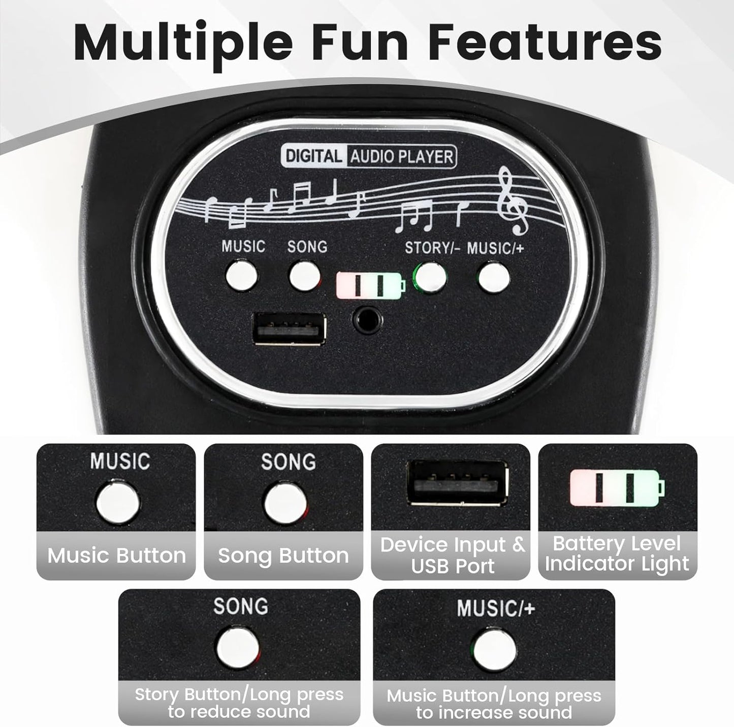 OLAKIDS 6V Kids Motorcycle with Forward & Reverse Switch, Headlight, Horn, Music, Story, USB Port, 3-Wheel Battery Powered Electric Ride on Toys for Toddler Boys Girls