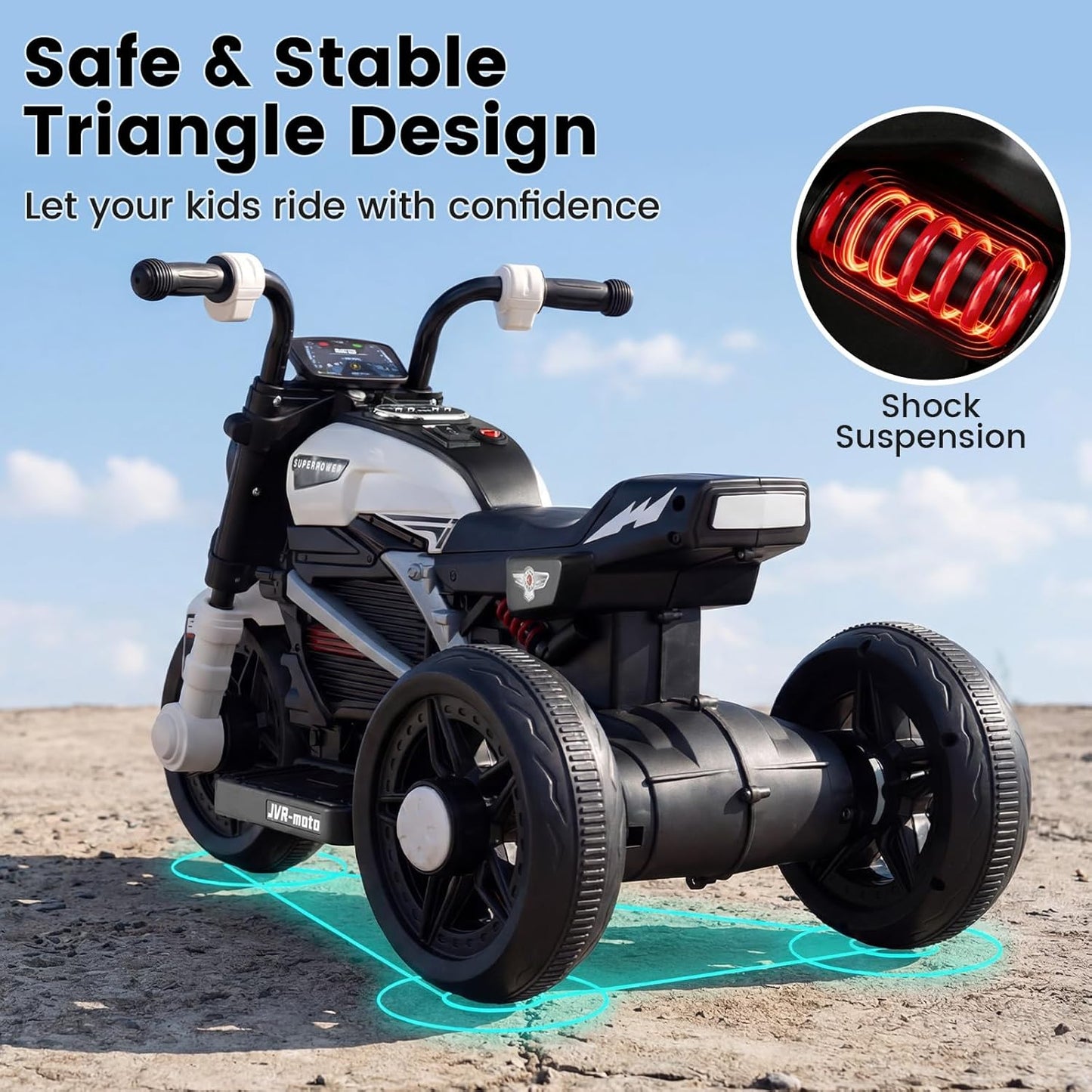 OLAKIDS 6V Kids Motorcycle with Forward & Reverse Switch, Headlight, Horn, Music, Story, USB Port, 3-Wheel Battery Powered Electric Ride on Toys for Toddler Boys Girls