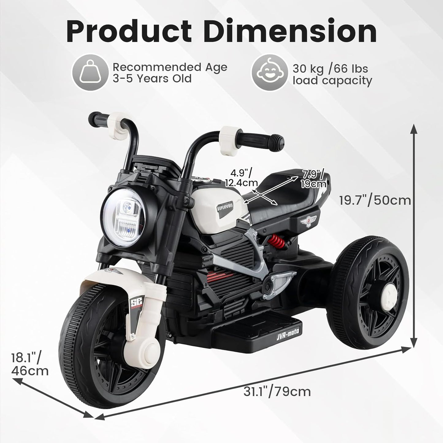 OLAKIDS 6V Kids Motorcycle with Forward & Reverse Switch, Headlight, Horn, Music, Story, USB Port, 3-Wheel Battery Powered Electric Ride on Toys for Toddler Boys Girls