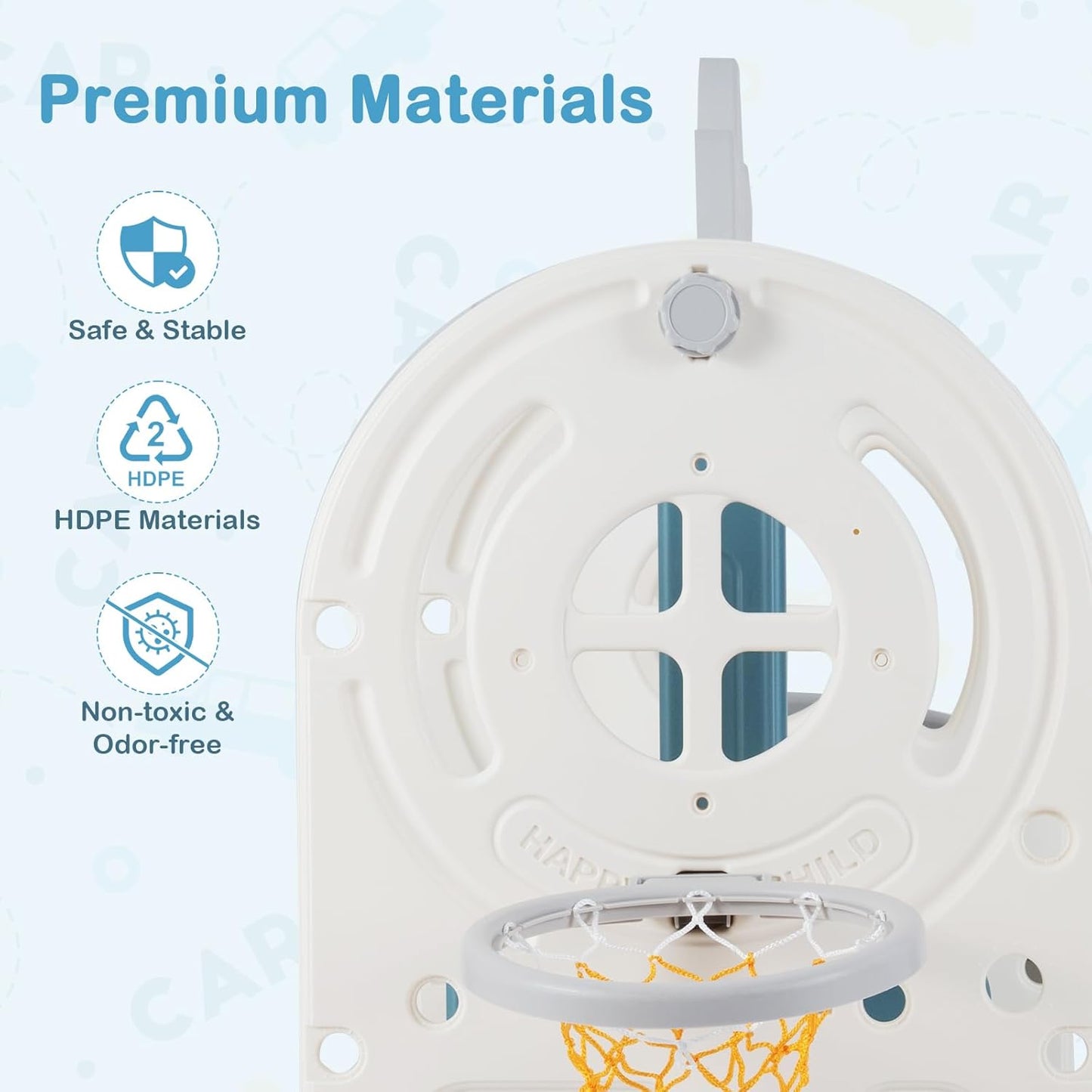 OLAKIDS Toddler Slide and Swing Set, 5 in 1 Bus Themed Baby Slide with Climber Basketball Hoop Car Playhouse for Indoor Outdoor Boys Girls Aged 3+