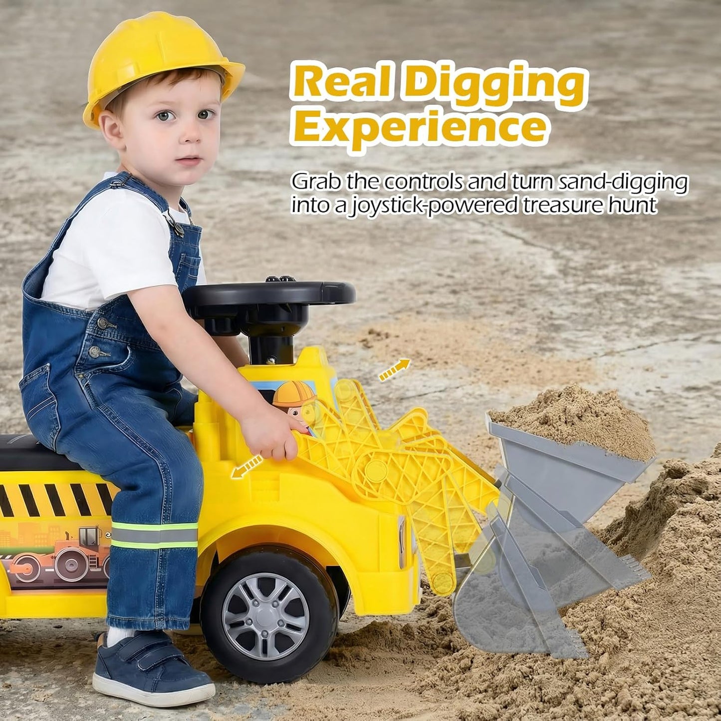 OLAKIDS 3-in-1 Ride on Bulldozer with Adjustable Bucket, Detachable Trailer, Under Seat Storage Pretend Play Excavator Construction Car for Toddlers