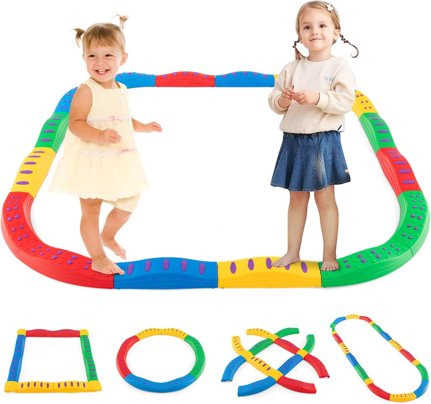 OLAKIDS Kids Balance Beam Stepping Stones Set, 20 PCS Montessori Obstacle Course for Toddler Indoor Outdoor