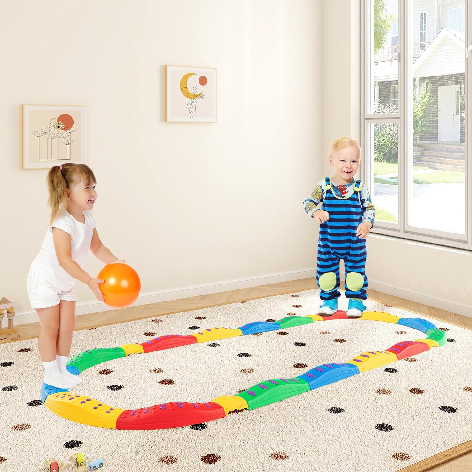 OLAKIDS Kids Balance Beam Stepping Stones Set, 20 PCS Montessori Obstacle Course for Toddler Indoor Outdoor