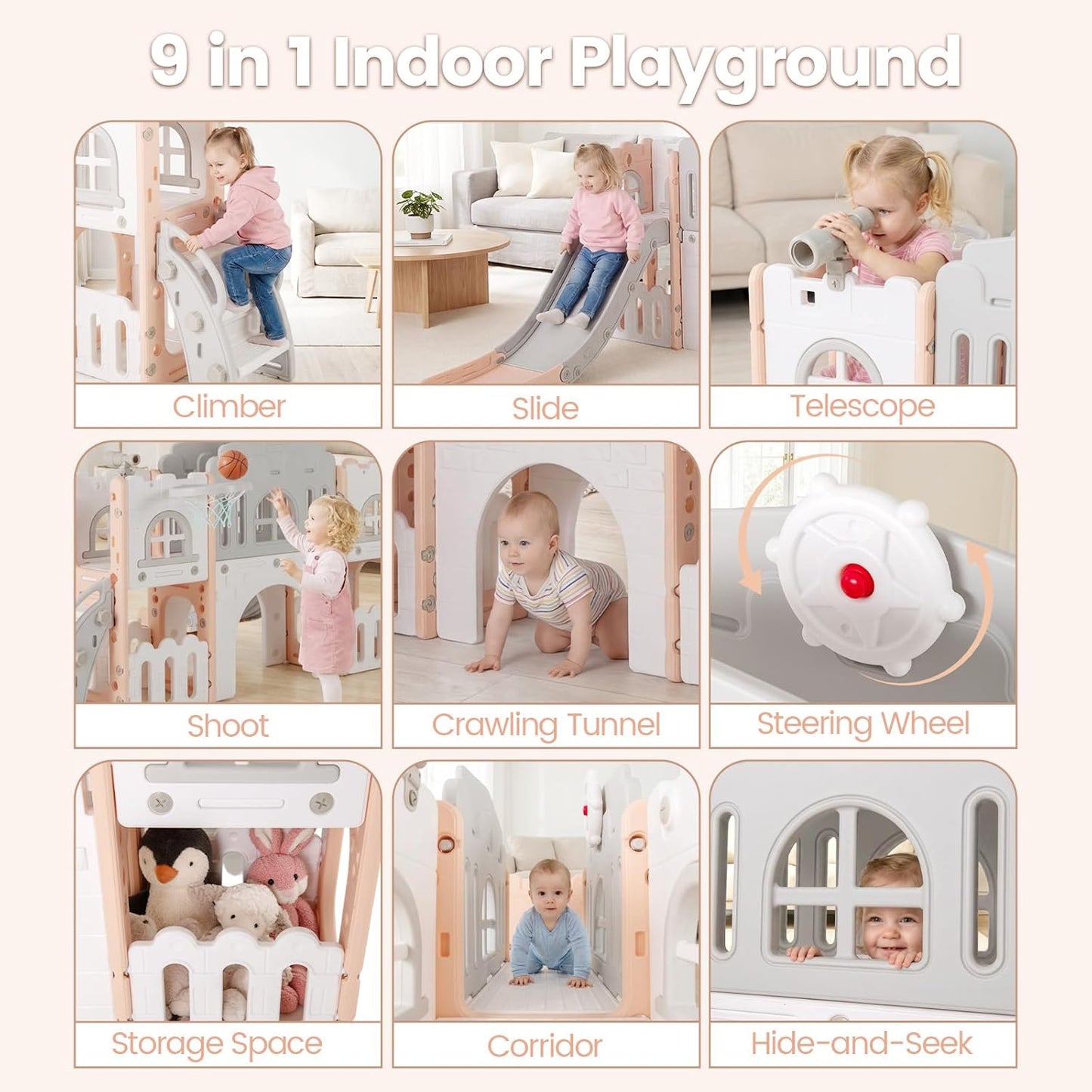 OLAKIDS Toddler Slide, 9 in 1 Kids Indoor Outdoor Playground for Boys Girls Aged 1+