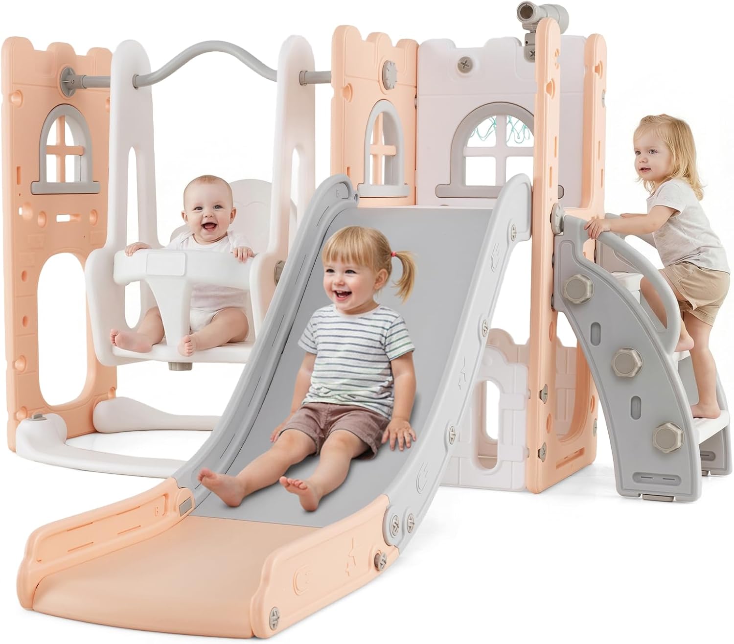OLAKIDS Toddler Slide and Swing Set, 7 in 1 Kids Indoor Outdoor Playground  Boys Girls Aged 1+