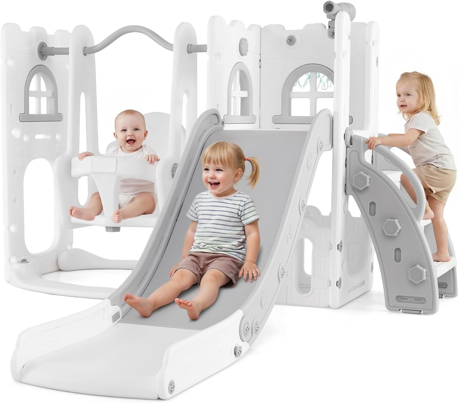 OLAKIDS Toddler Slide and Swing Set, 7 in 1 Kids Indoor Outdoor Playground  Boys Girls Aged 1+