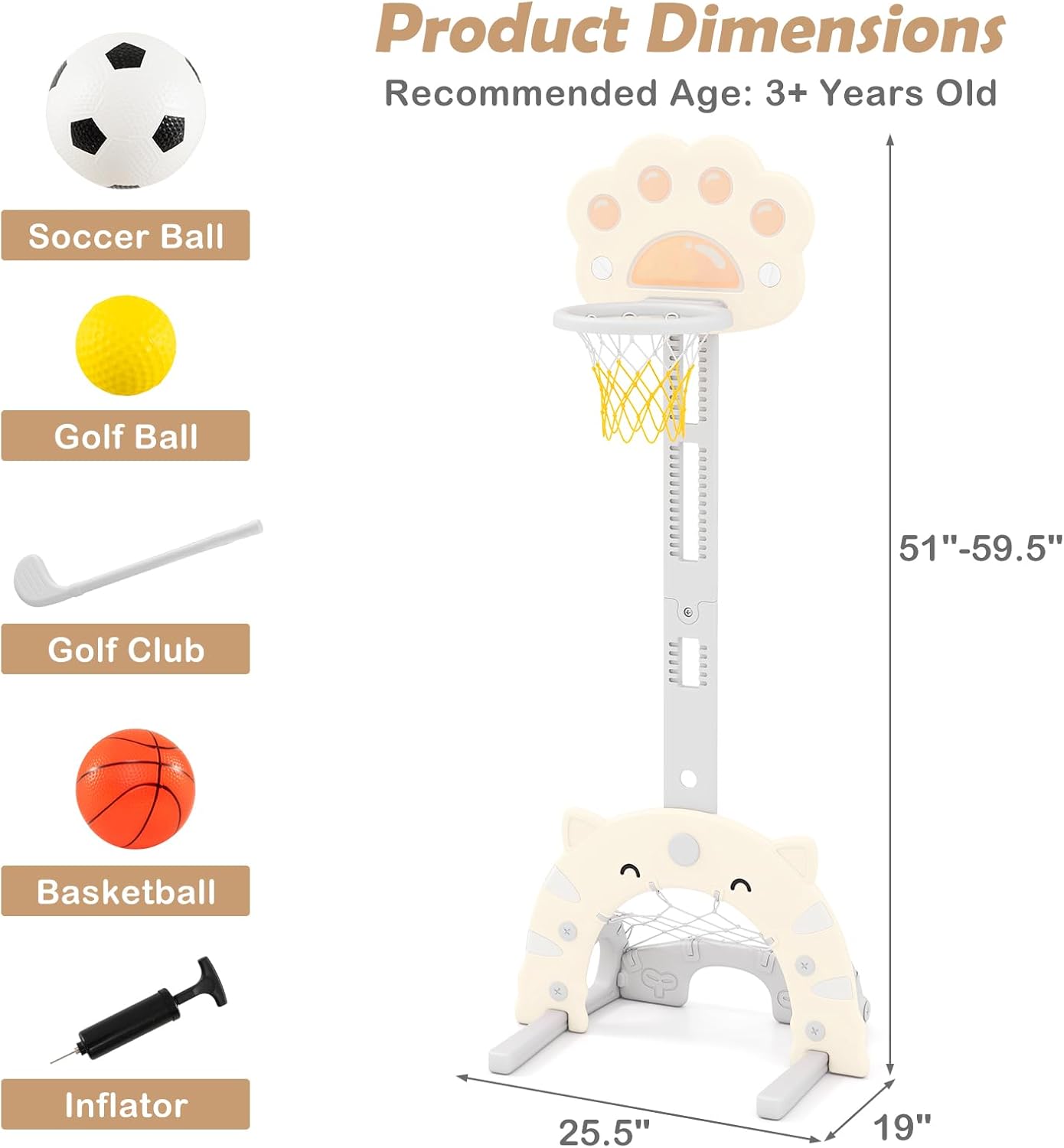 OLAKIDS Toddler Basketball Hoop, 3 in 1 Indoor Outdoor Play Set Gifts for Boys Girls