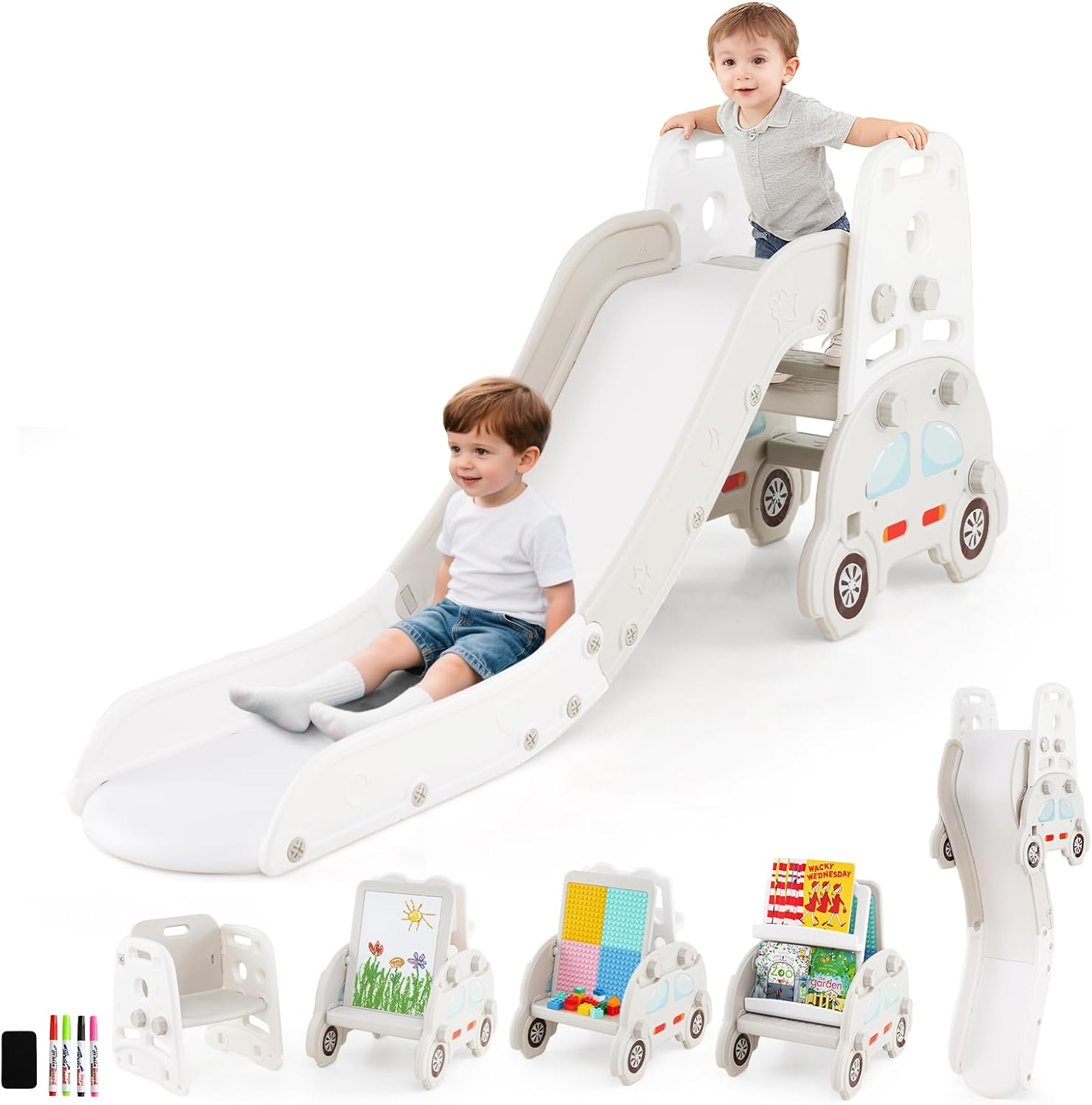 OLAKIDS Toddler Slide, 5 in 1 Indoor Outdoor Foldable Baby Playground Playset