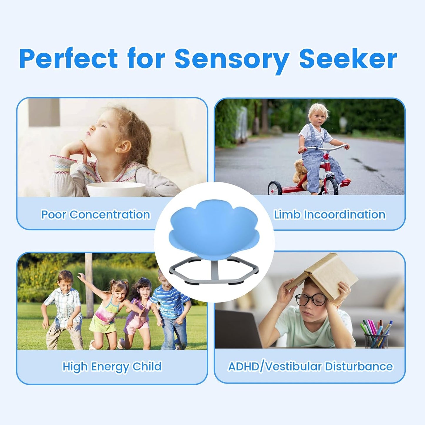 Olakids Sensory Spinning Chair, Flower Shape 360° Swivel Seat for Autistic Kids Autism ADHD Children