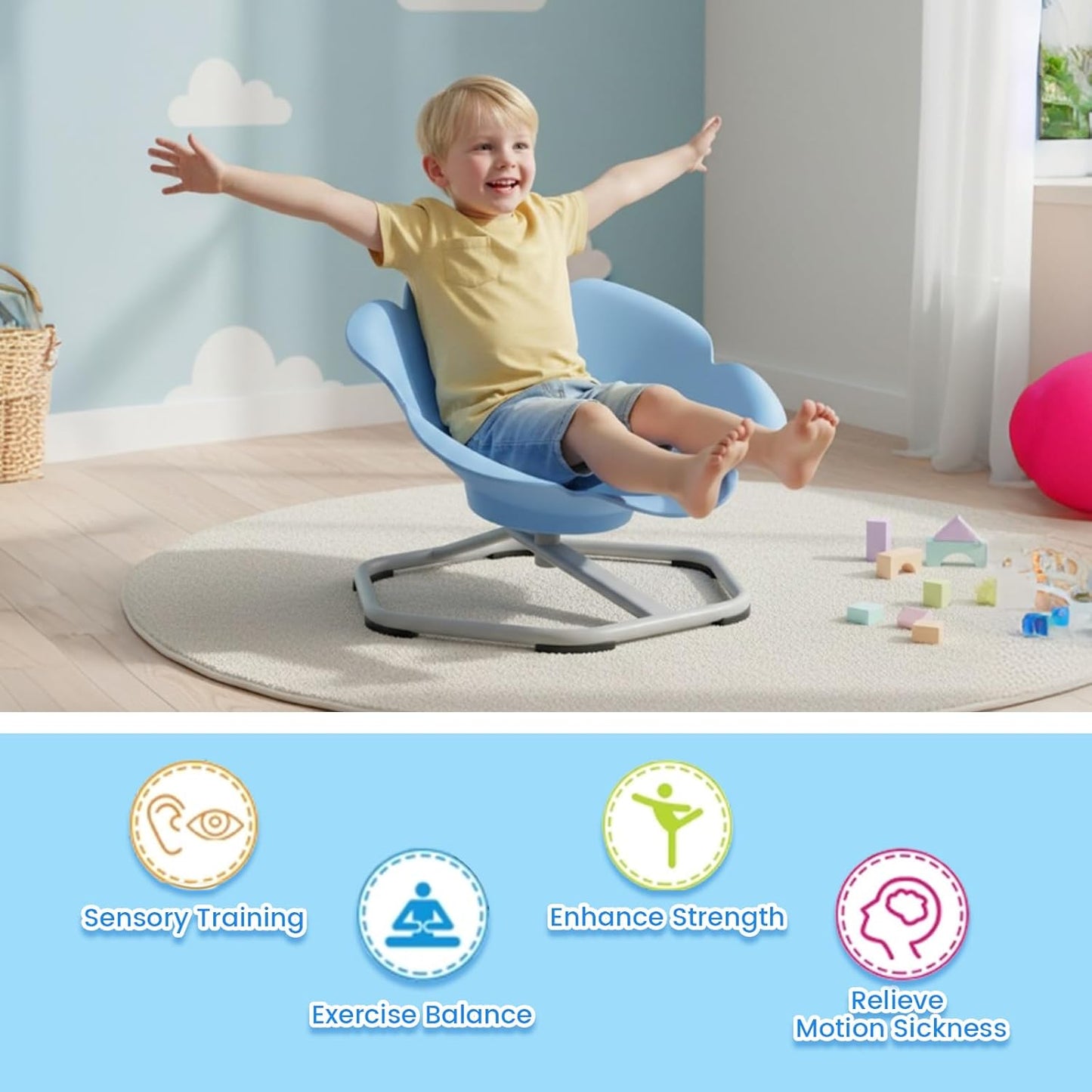 Olakids Sensory Spinning Chair, Flower Shape 360° Swivel Seat for Autistic Kids Autism ADHD Children