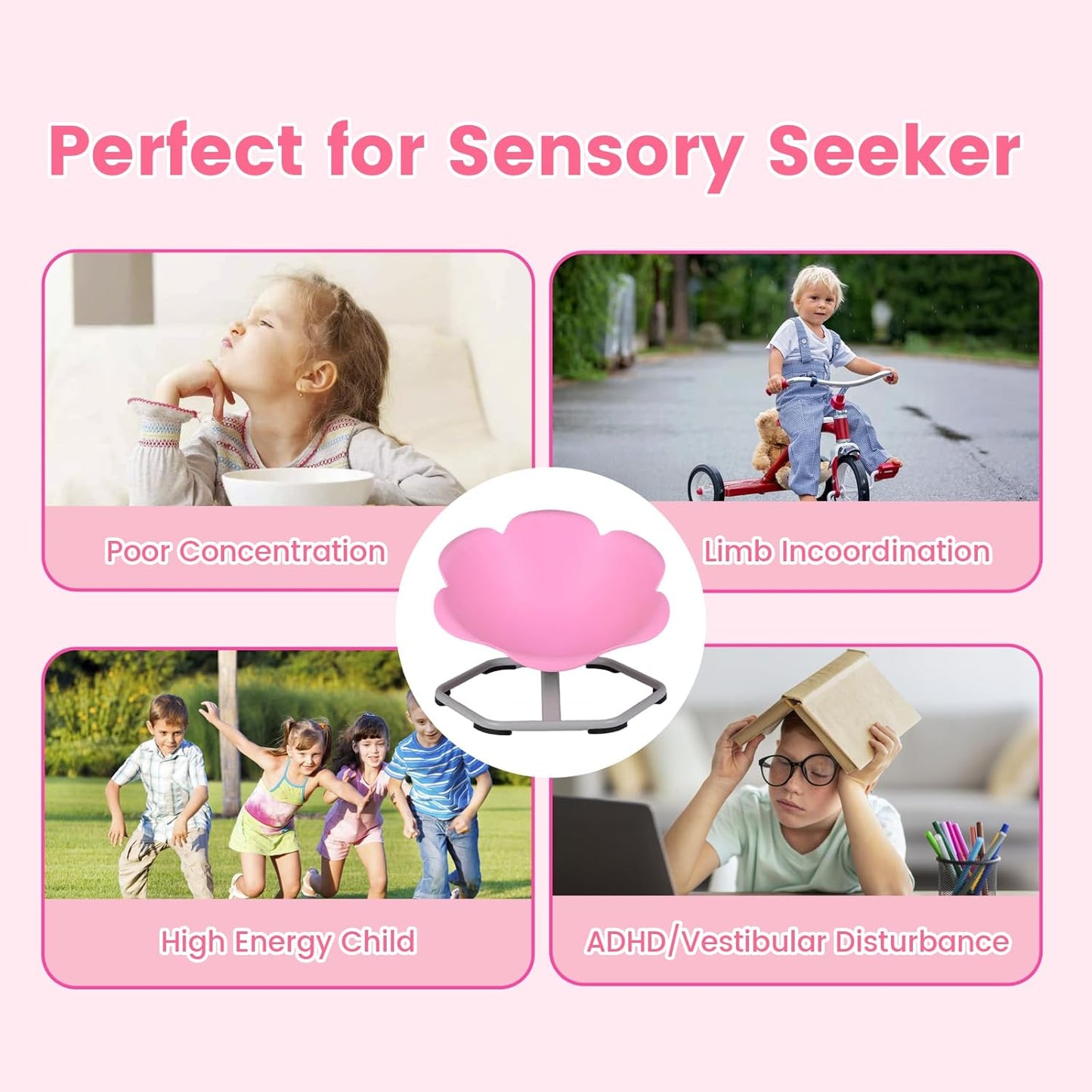 Olakids Sensory Spinning Chair, Flower Shape 360° Swivel Seat for Autistic Kids Autism ADHD Children