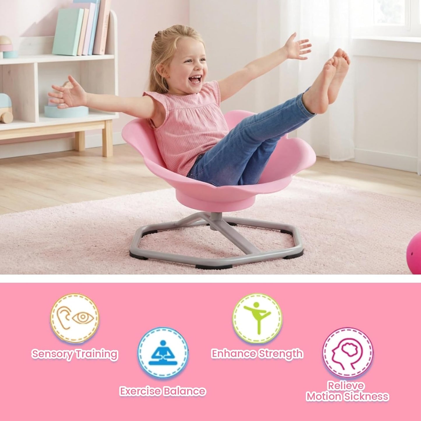 Olakids Sensory Spinning Chair, Flower Shape 360° Swivel Seat for Autistic Kids Autism ADHD Children