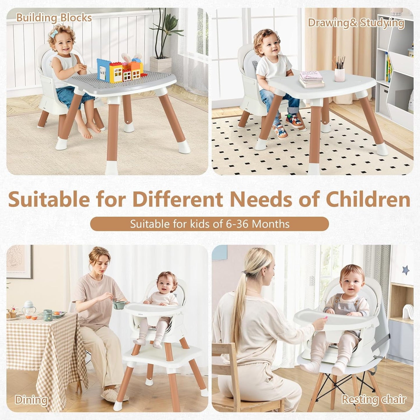 OLAKIDS 8 in 1 Baby High Chair, Convertible Highchair for Babies and Toddlers, Infant Dining Booster Seat