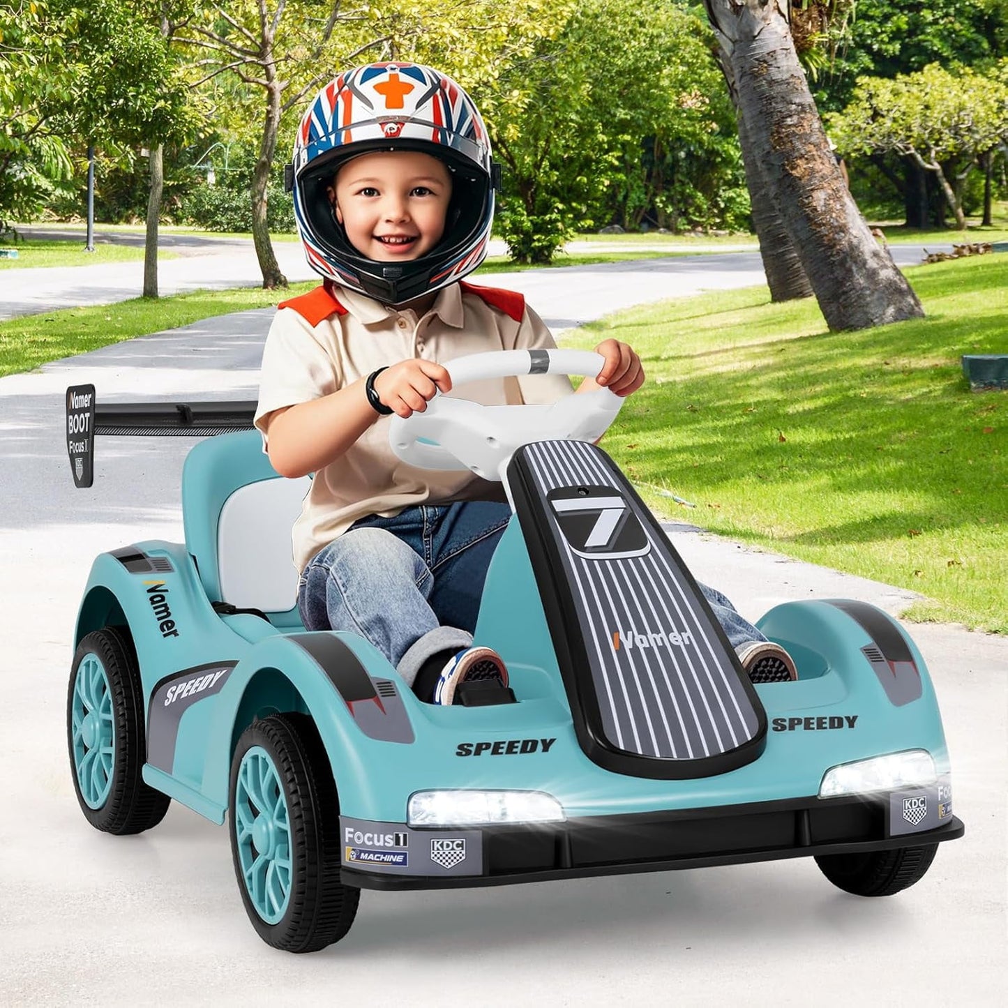 OLAKIDS Electric Go Kart for Kids, 6V Battery Powered Drift Kart with Remote Control, Power Display, Bluetooth, Story, Music, 3-Point Safety Belt, Crazy Cart for Boys Girls Aged 3+