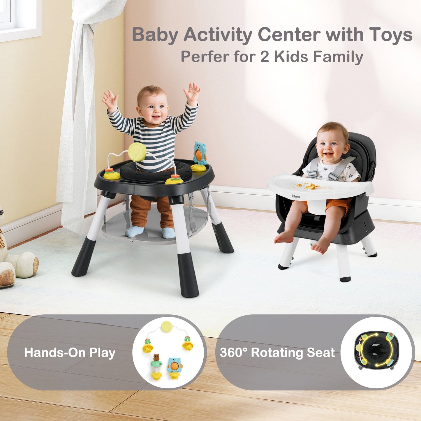 INFANS 9 in 1 High Chair, Convertible Baby Highchair for Babies and Toddlers, Table and Chair Set Building Block Infant Dining Booster Seat, Kids Stool with Activity Children Play Kitchen