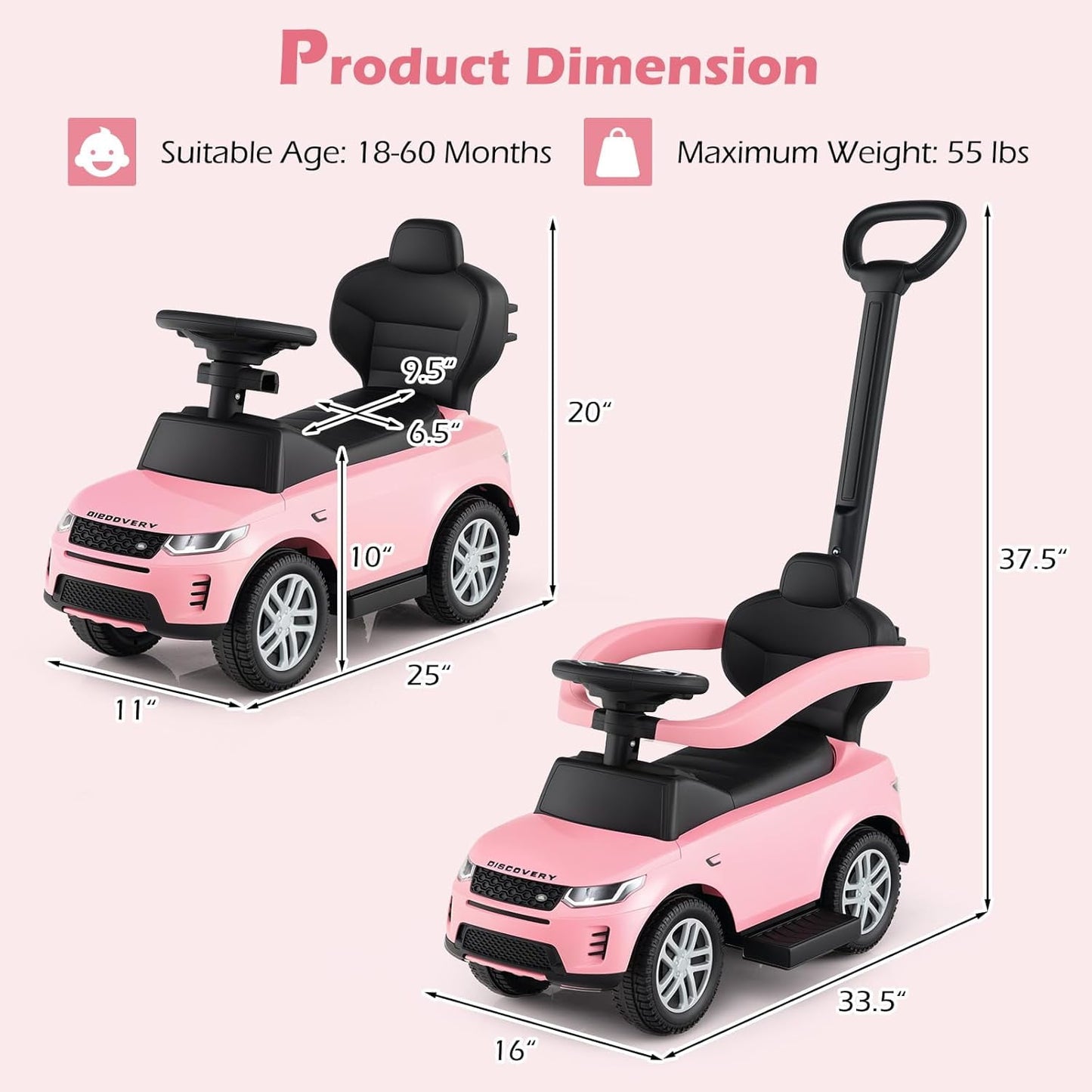 Licensed Land Rover Push Car for Toddlers by OLAKIDS, 3 in 1 Baby Stroller Sliding Walking Car with Parent Control Handle, Horn, Storage, Foot-to-Floor Ride on Toys for Boys Girls