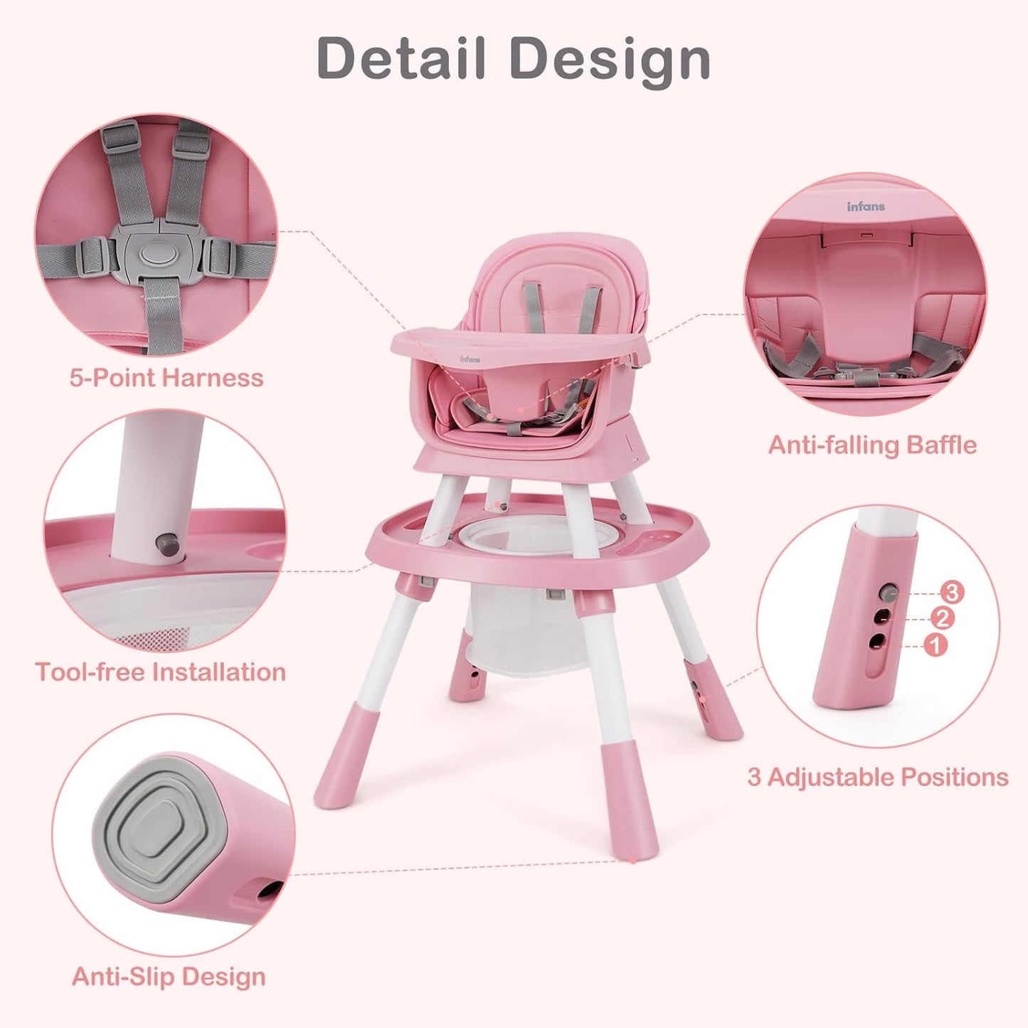 INFANS 9 in 1 High Chair, Convertible Baby Highchair for Babies and Toddlers, Table and Chair Set Building Block Infant Dining Booster Seat, Kids Stool with Activity Children Play Kitchen