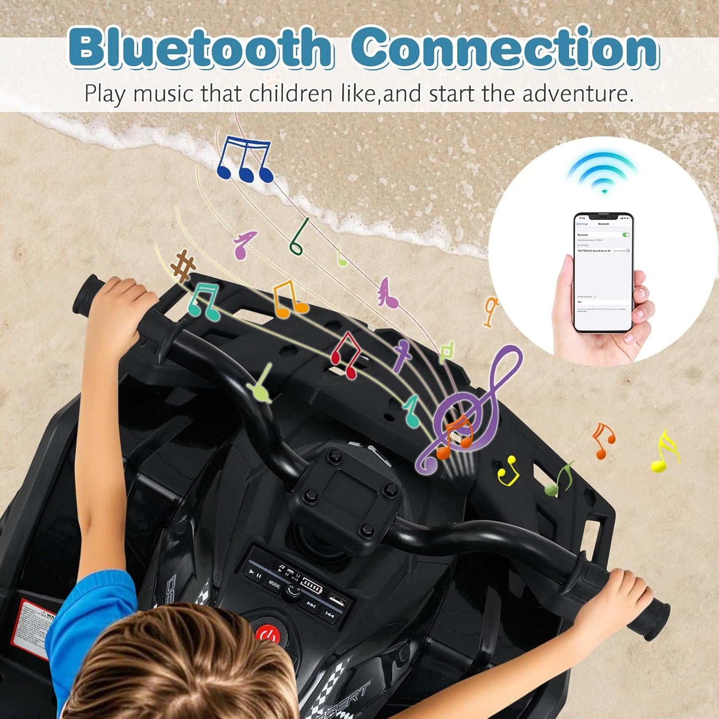 OLAKIDS 24V Ride on Car, Kids ATV Quad with Bluetooth, Music, LED Lights, Power Display, Rear Storage Rack, Spring Suspension, Electric 4 Wheeler for Kids Boys Girls Aged 3+ Years