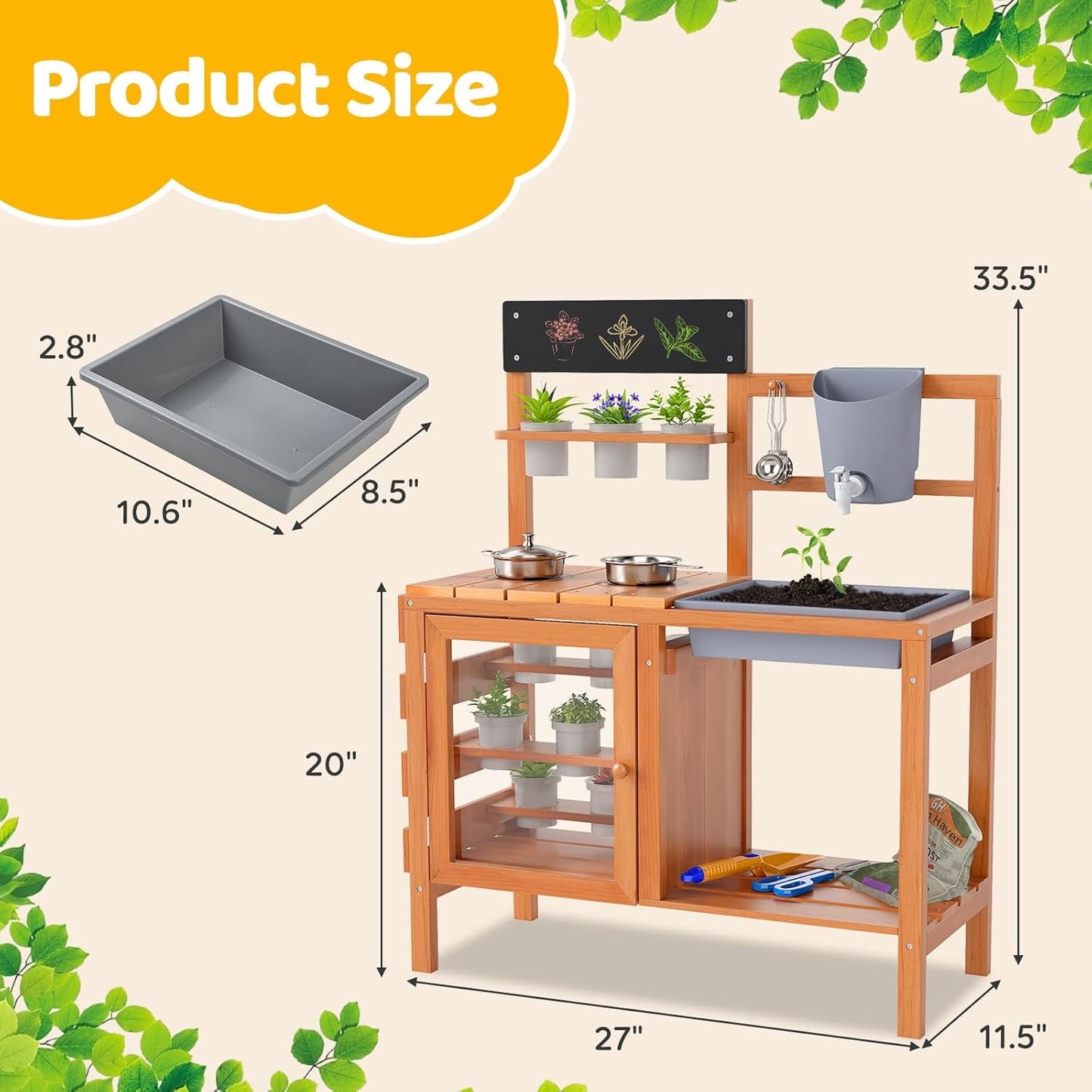 OLAKIDS Mud Kitchen for Kids Outdoor, Wooden Toddler Play Kitchen with Sink Faucet 12 Pots Chalkboard Stoves Storage Shelves, Children Potting Bench Table Pretend Toy Playset for Backyard Garden