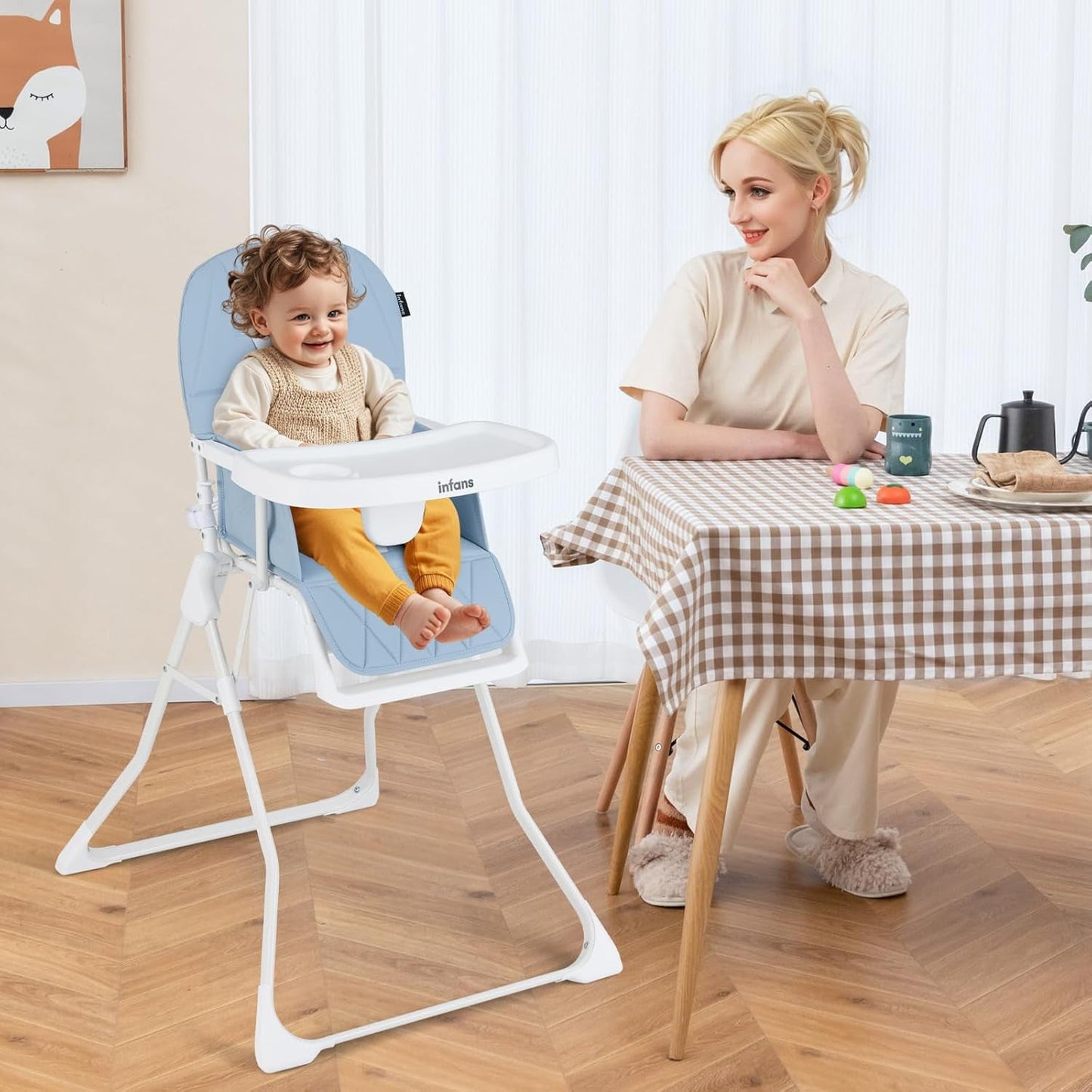 OLAKIDS Baby High Chair, Quick Folding Portable Highchair for Babies and Toddlers with Adjustable Footrest Removable Dishwasher Tray PU Seat, Compact Highchairs for Baby Age 6-36 Months